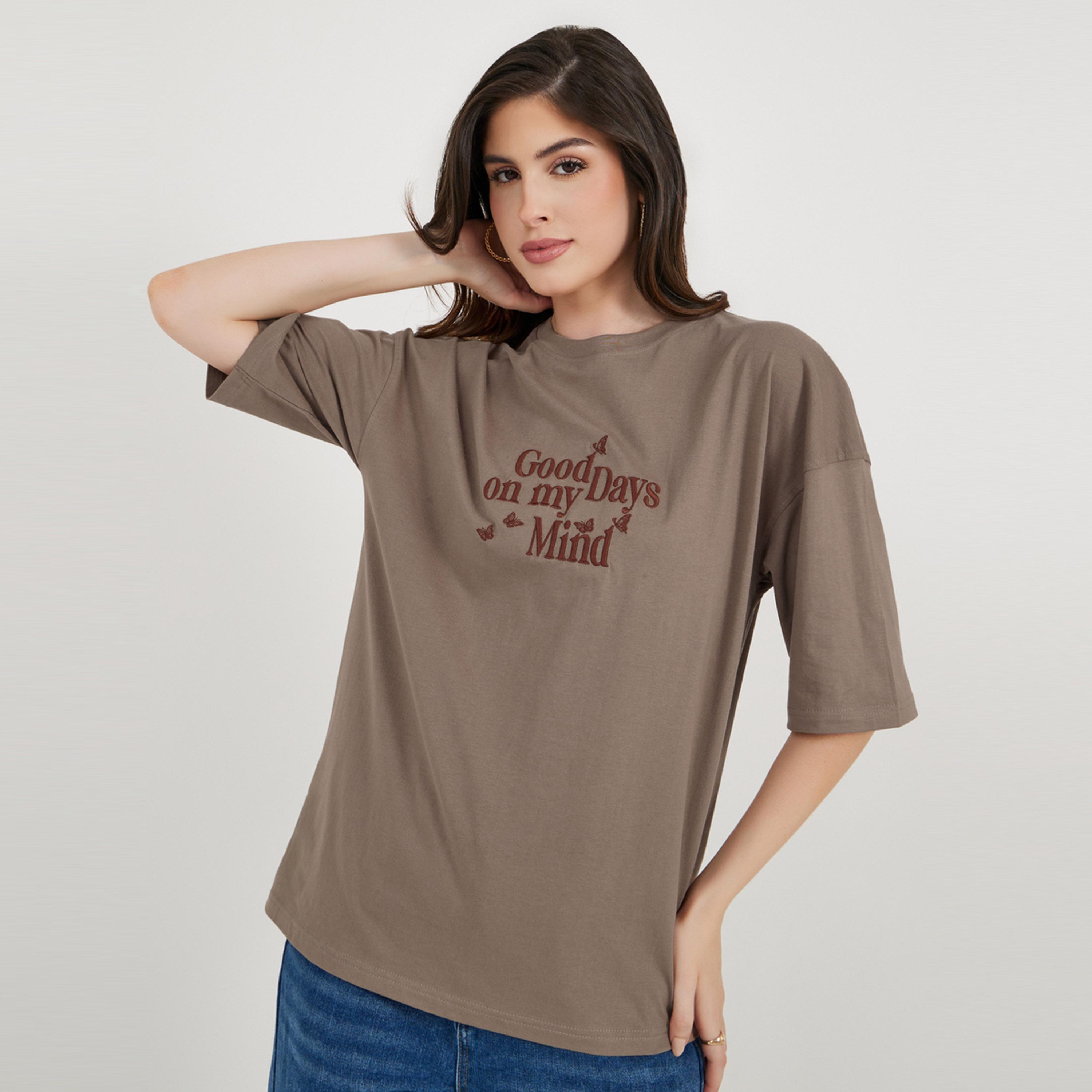 Styli Embroidered Slogan Dropped Shoulder Oversized T-Shirt-women-clothing-tshirts-image-2