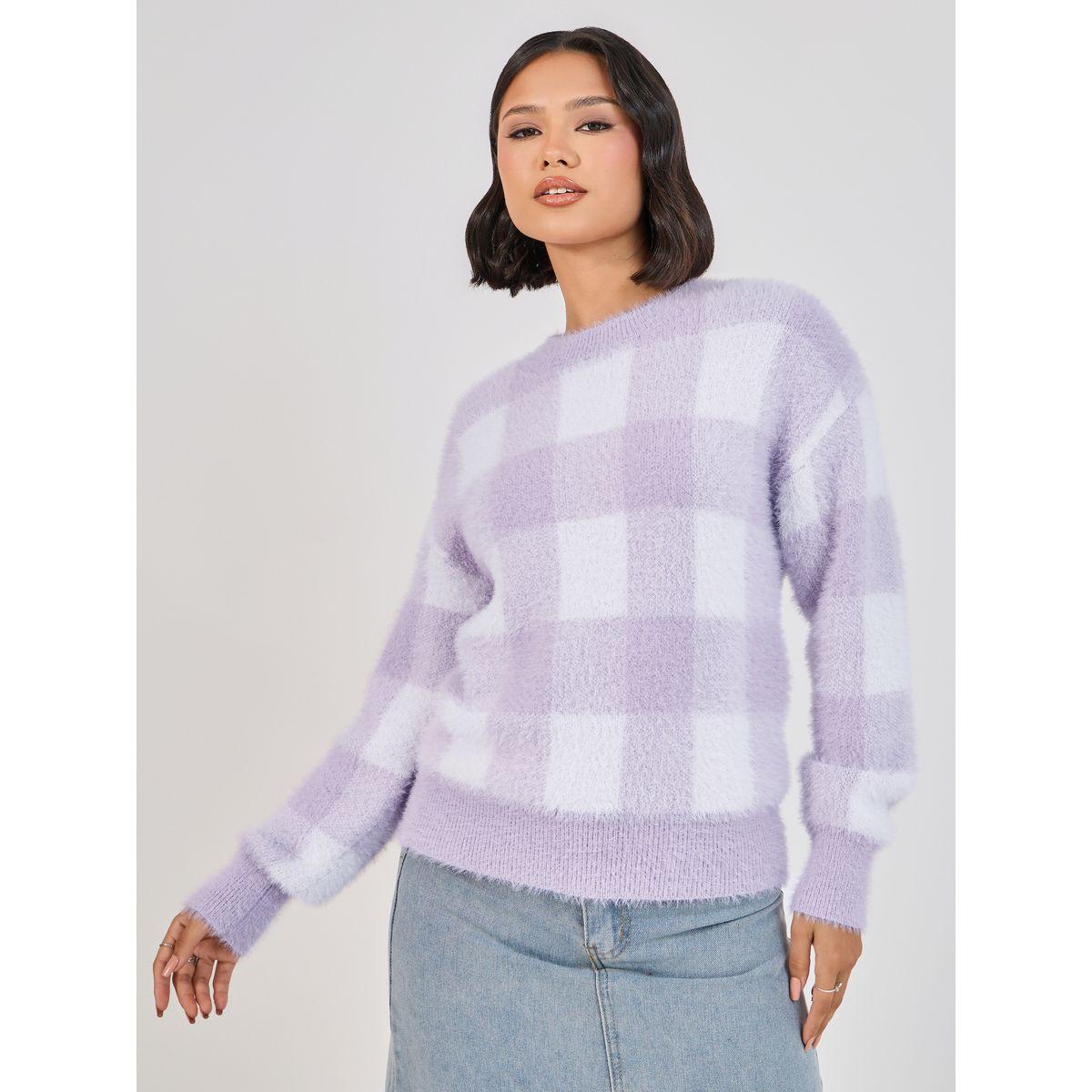 سويتر بقصة عادية ونمط مربعات-women-clothing-cardigansandjumpers-jumpers-image-1