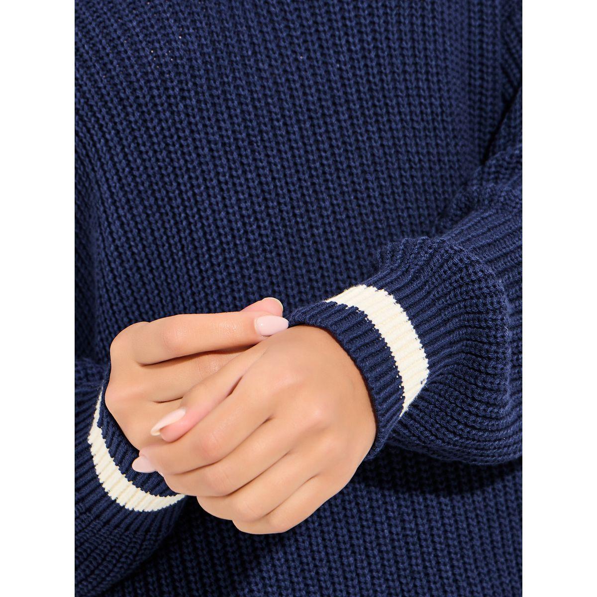 Styli Oversized Longline V Neck Sweater with Contrast Trim-women-clothing-cardigansandjumpers-jumpers-image-3