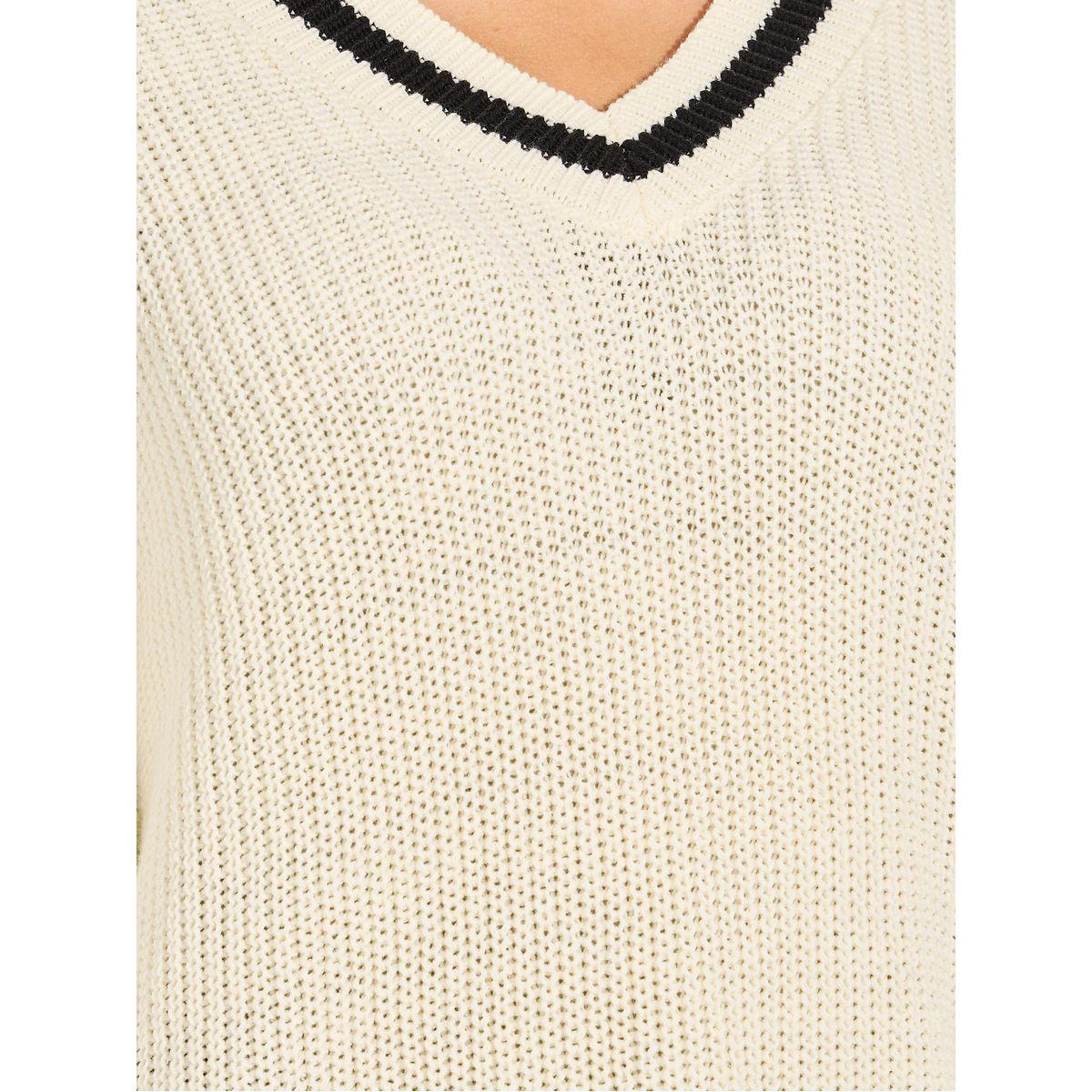 Styli Oversized Longline V Neck Sweater with Contrast Trim-women-clothing-cardigansandjumpers-jumpers-image-4