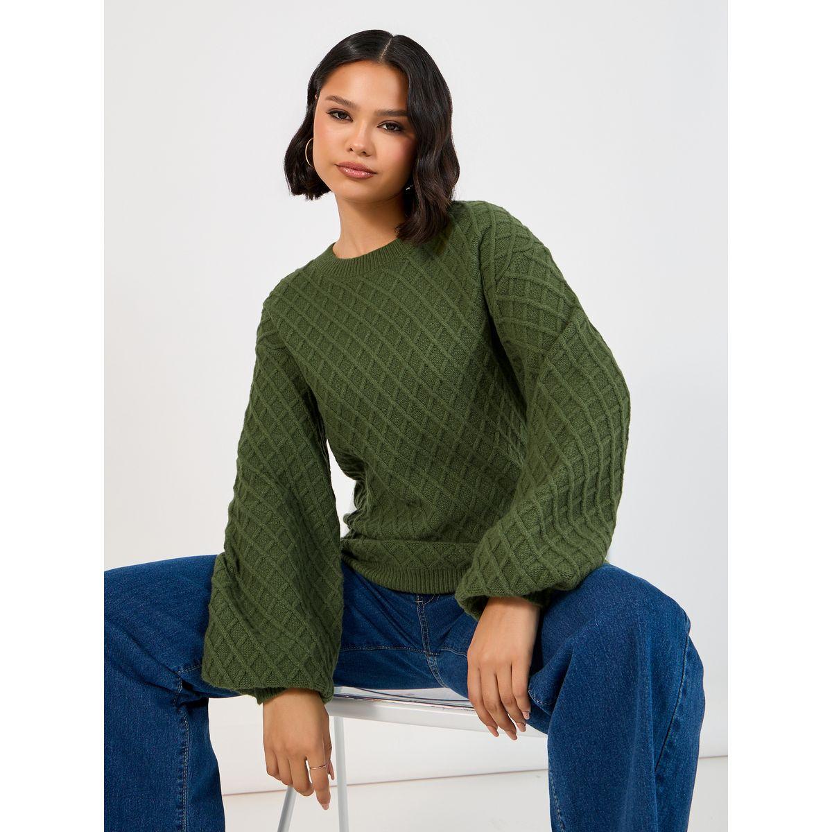 Styli Regular Fit Chunky Knit Sweater with Volume Sleeves-women-clothing-cardigansandjumpers-jumpers-image-1