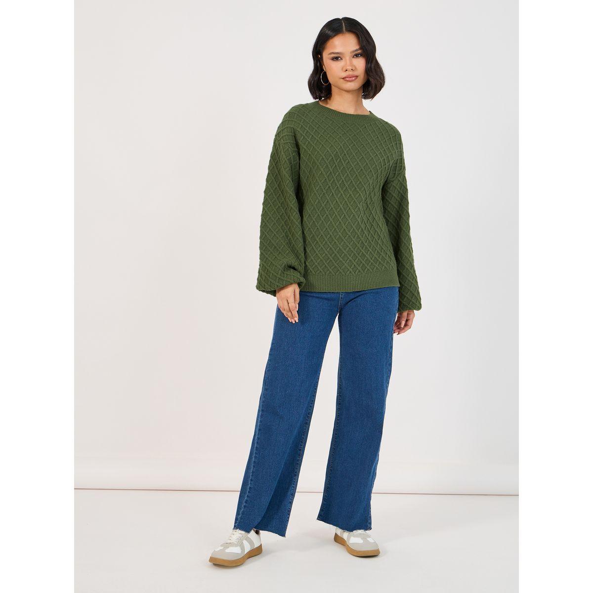 Styli Regular Fit Chunky Knit Sweater with Volume Sleeves-women-clothing-cardigansandjumpers-jumpers-image-2