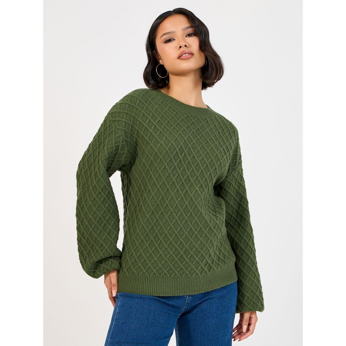 Styli Regular Fit Chunky Knit Sweater with Volume Sleeves-women-clothing-cardigansandjumpers-jumpers-image-3