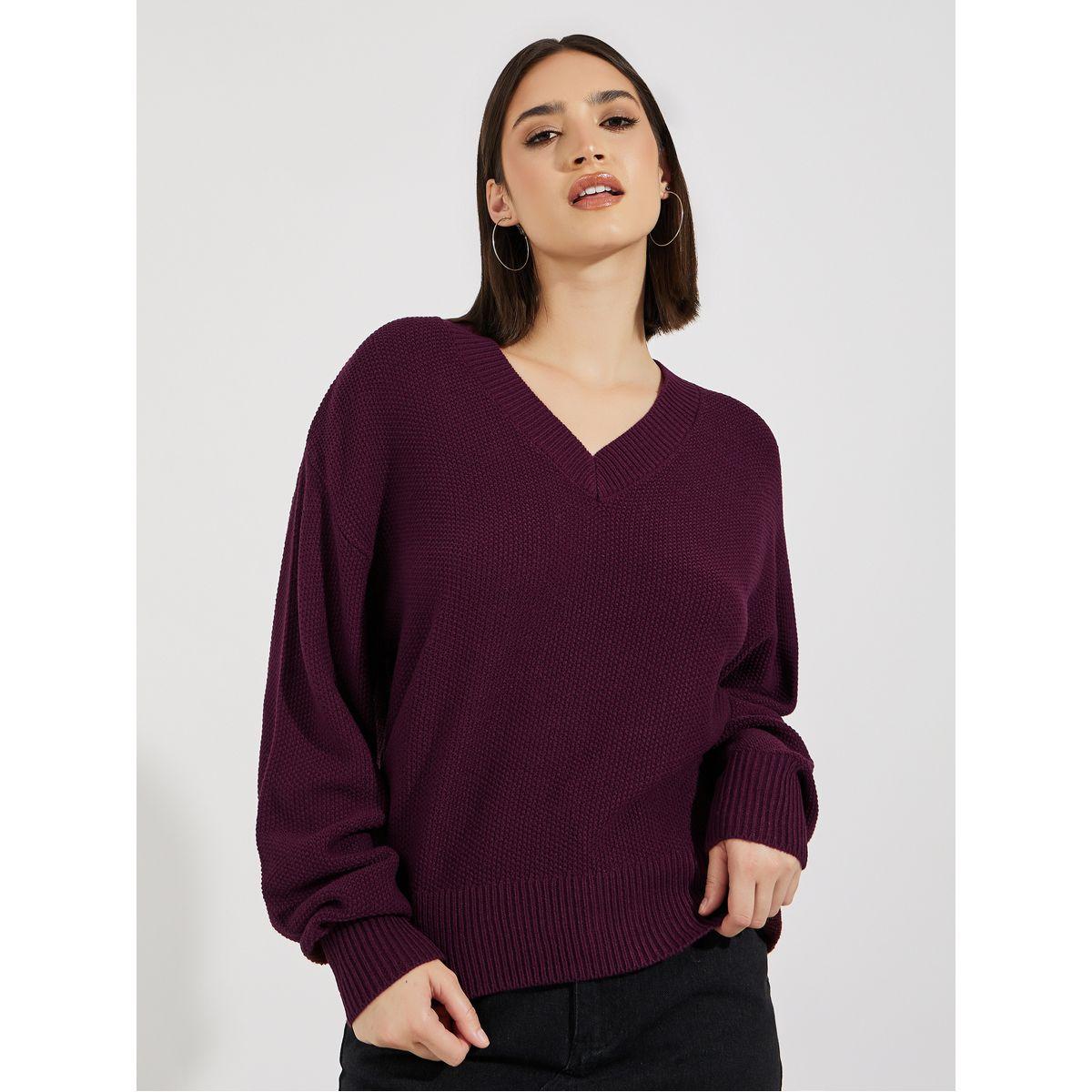 Styli Boxy Fit Regular Length Chunky Knit V Neck Sweater-women-clothing-cardigansandjumpers-jumpers-image-1