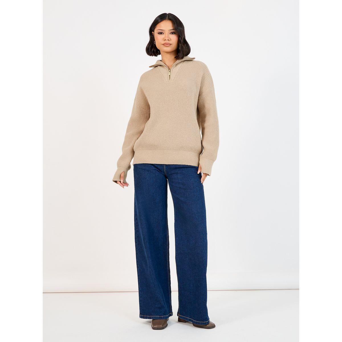 سويتر فضفاض بنصف سحَّاب غلق-women-winterwear-cardigansandjumpers-jumpers-image-2
