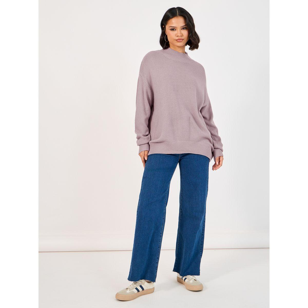 سويتر فضفاض بتفاصيل محبوكة وياقة عالية-women-winterwear-cardigansandjumpers-jumpers-image-2