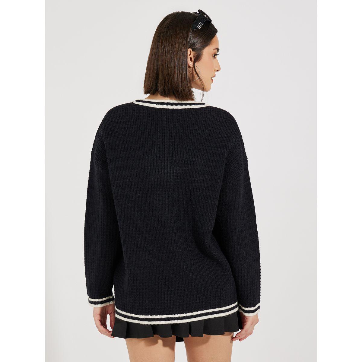 Styli Regular Fit Longline Cardigan with Contrast Detailing-women-winterwear-cardigansandjumpers-cardigans-image-4