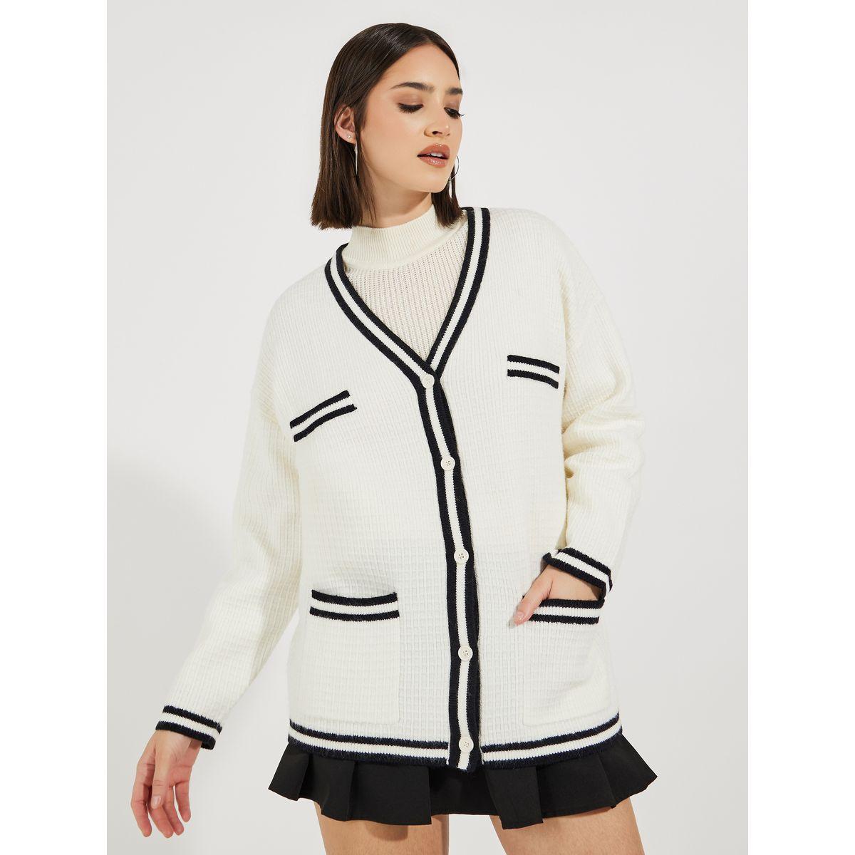 Styli Regular Fit Longline Cardigan with Contrast Detailing-women-winterwear-cardigansandjumpers-cardigans-image-1