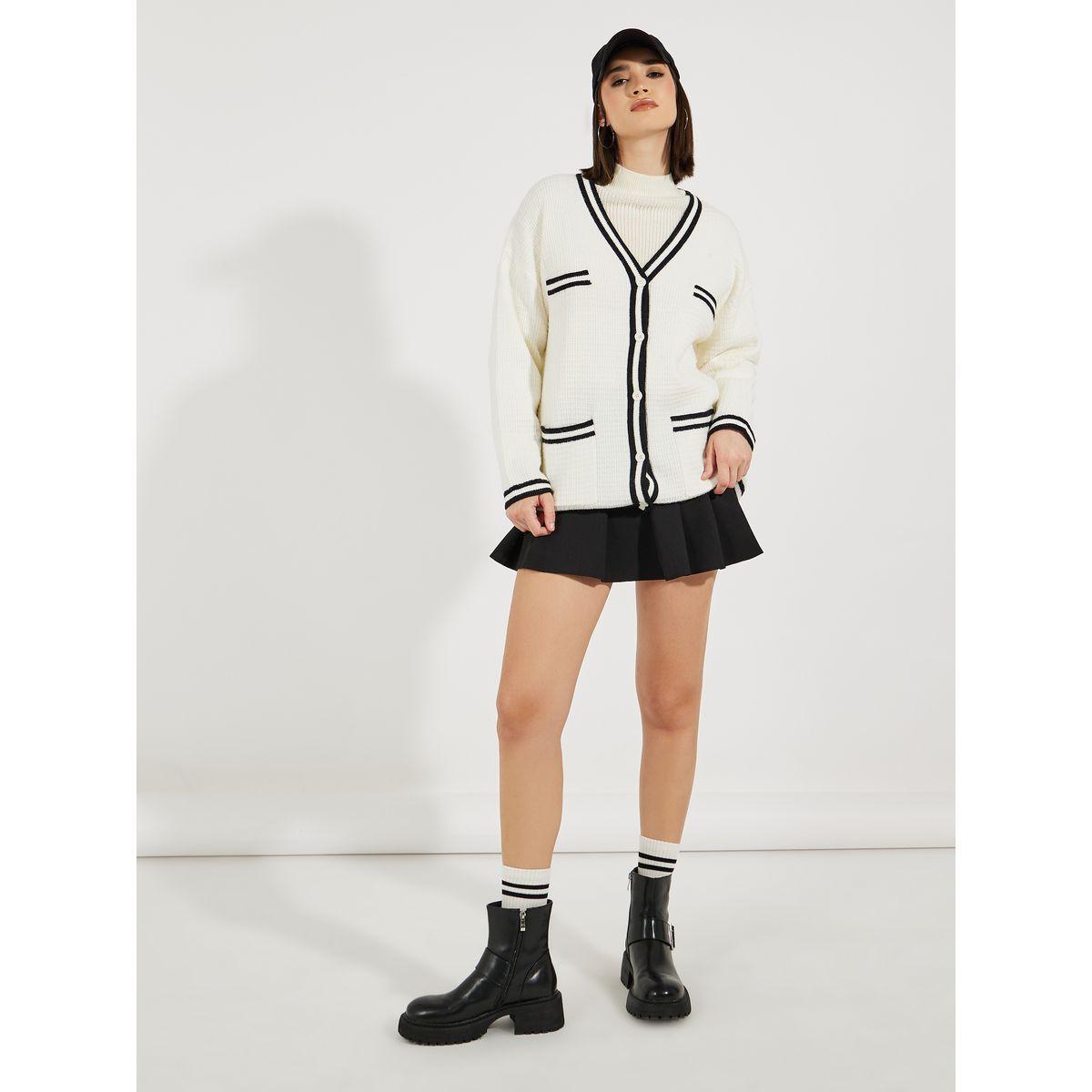 Styli Regular Fit Longline Cardigan with Contrast Detailing-women-winterwear-cardigansandjumpers-cardigans-image-2
