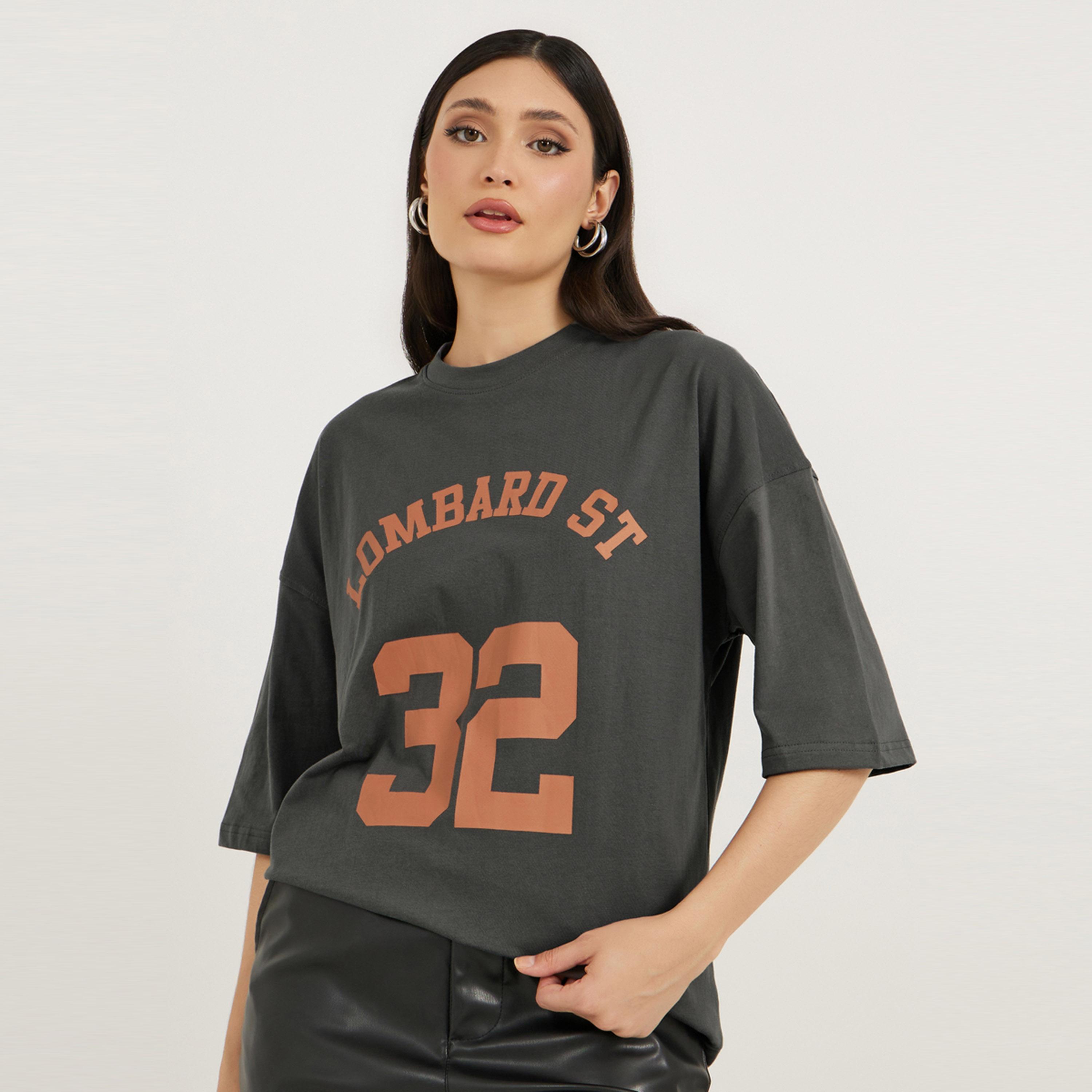 Styli Slogan Print Dropped Shoulder Oversized T-Shirt-women-clothing-tshirts-image-1