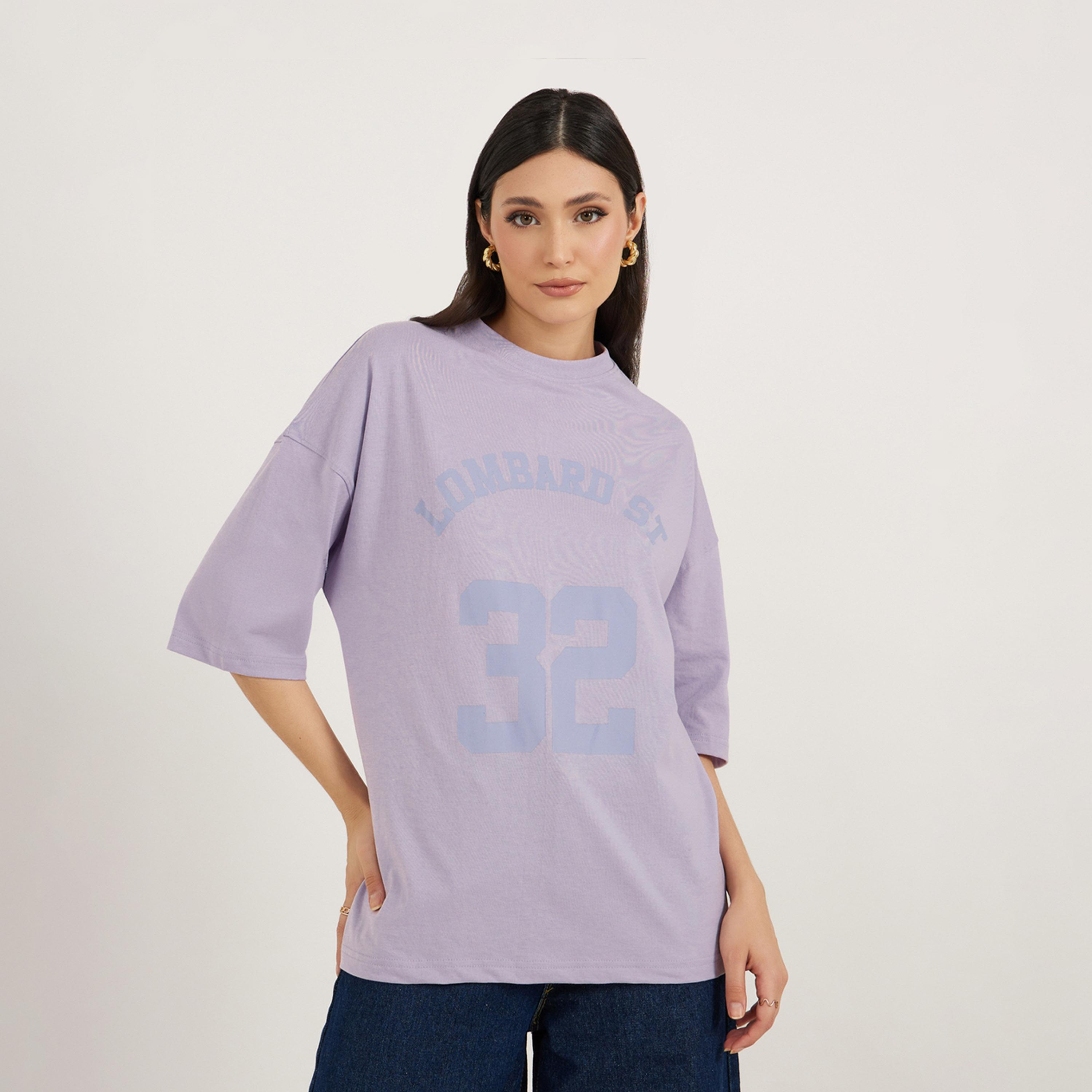 Styli Slogan Print Dropped Shoulder Oversized T-Shirt-women-clothing-tshirts-image-1