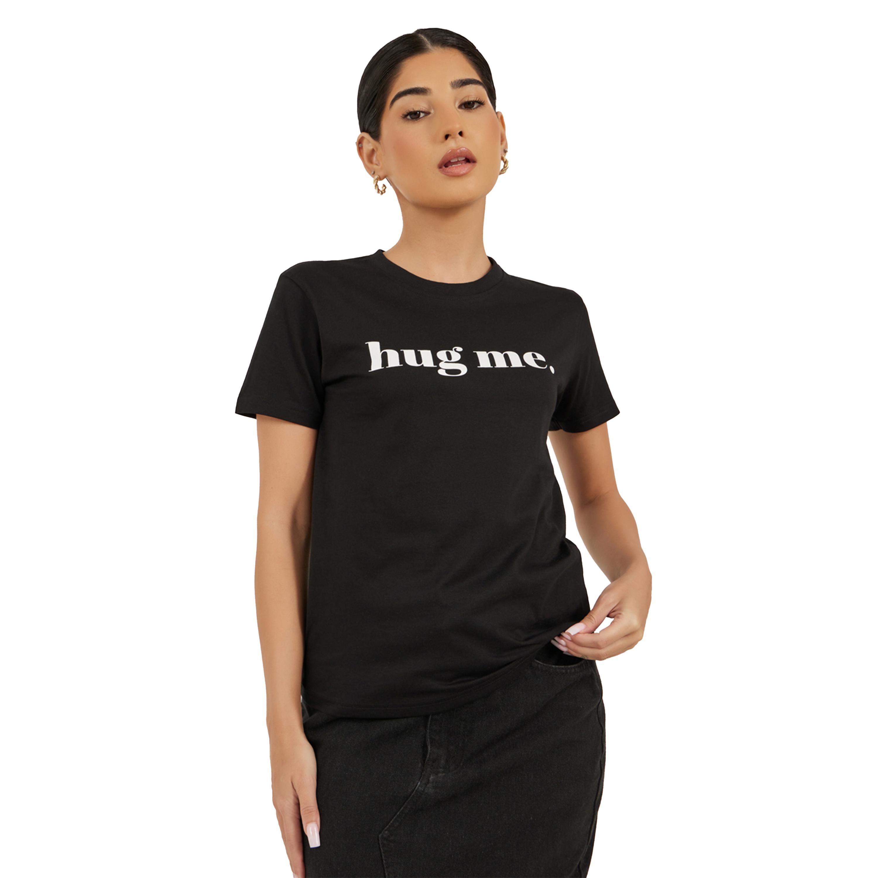 ستايلي - تي شيرت بقصّة عادية ورقبة مستديرة وطبعة شعار-women-clothing-tshirts-image-2