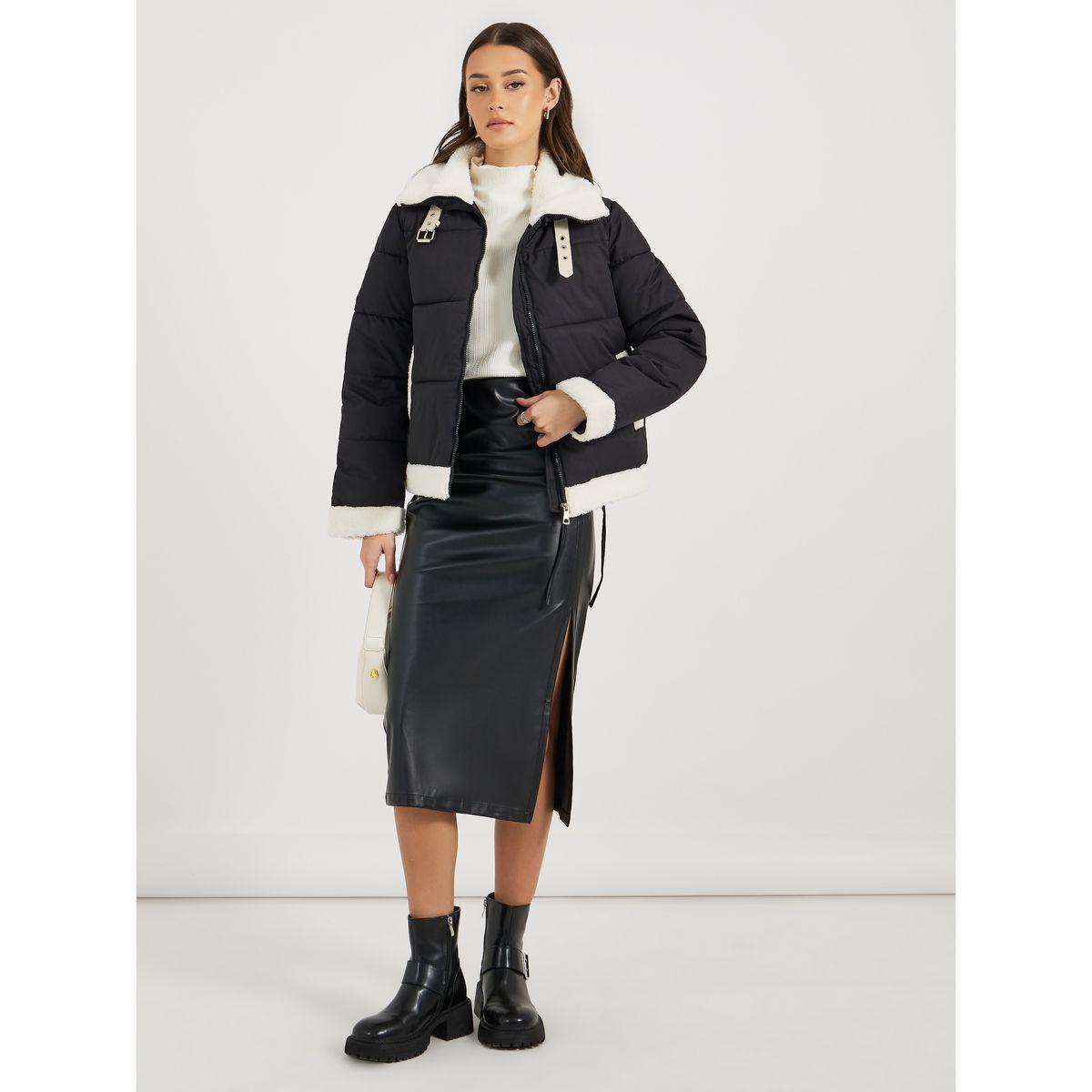 Styli Regular Fit Regular Length Padded Jacket with Faux Fur Lining-women-winterwear-coatsandjackets-jackets-image-2