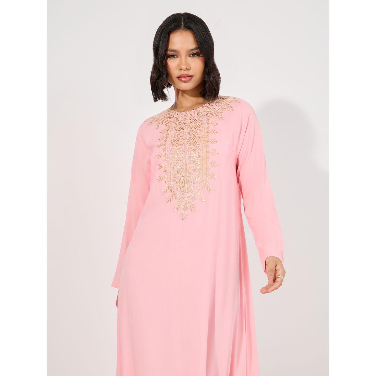 Embroidered Round Neck Jalabiya-women-arabicclothing-jalabiyas-image-2