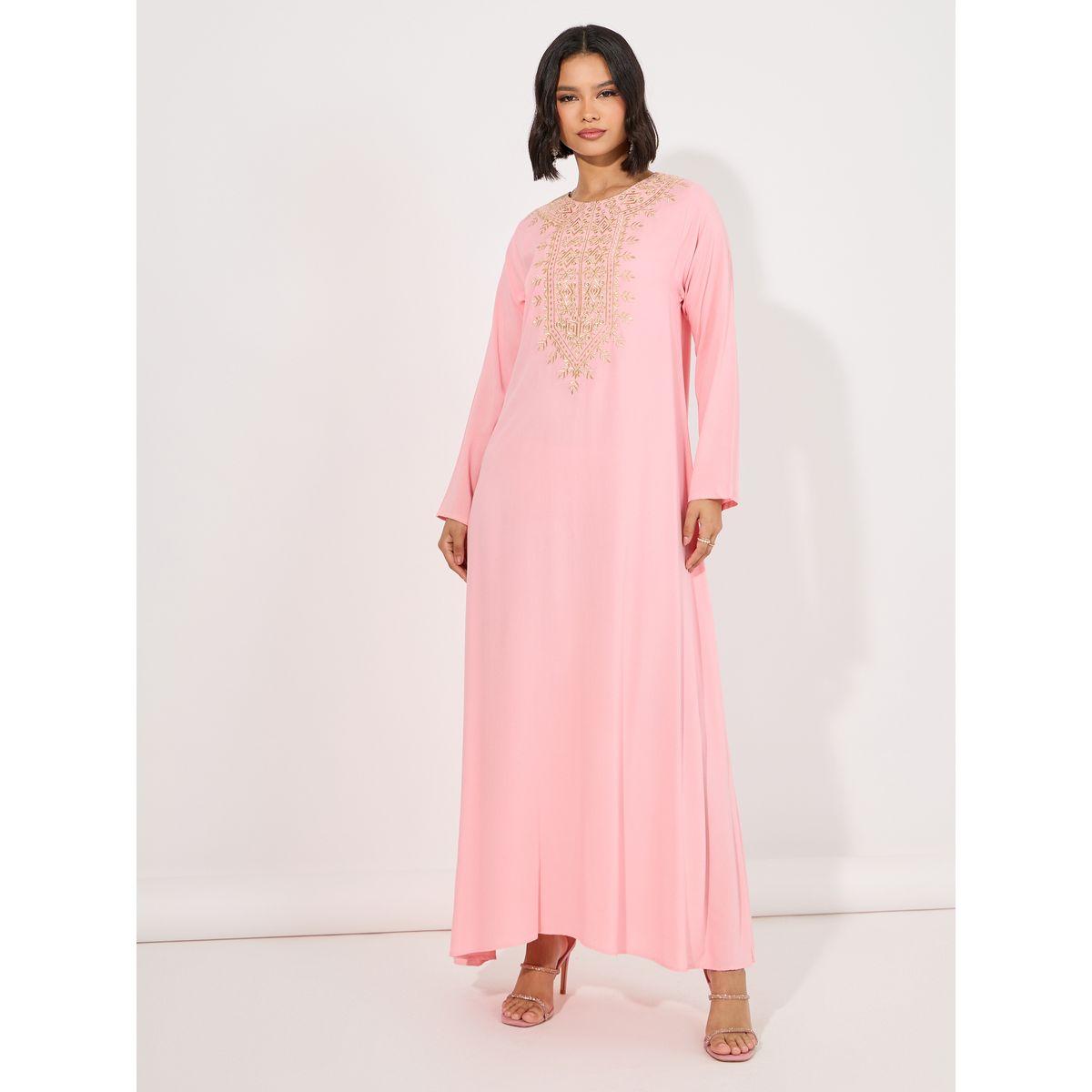 Embroidered Round Neck Jalabiya-women-arabicclothing-jalabiyas-image-4