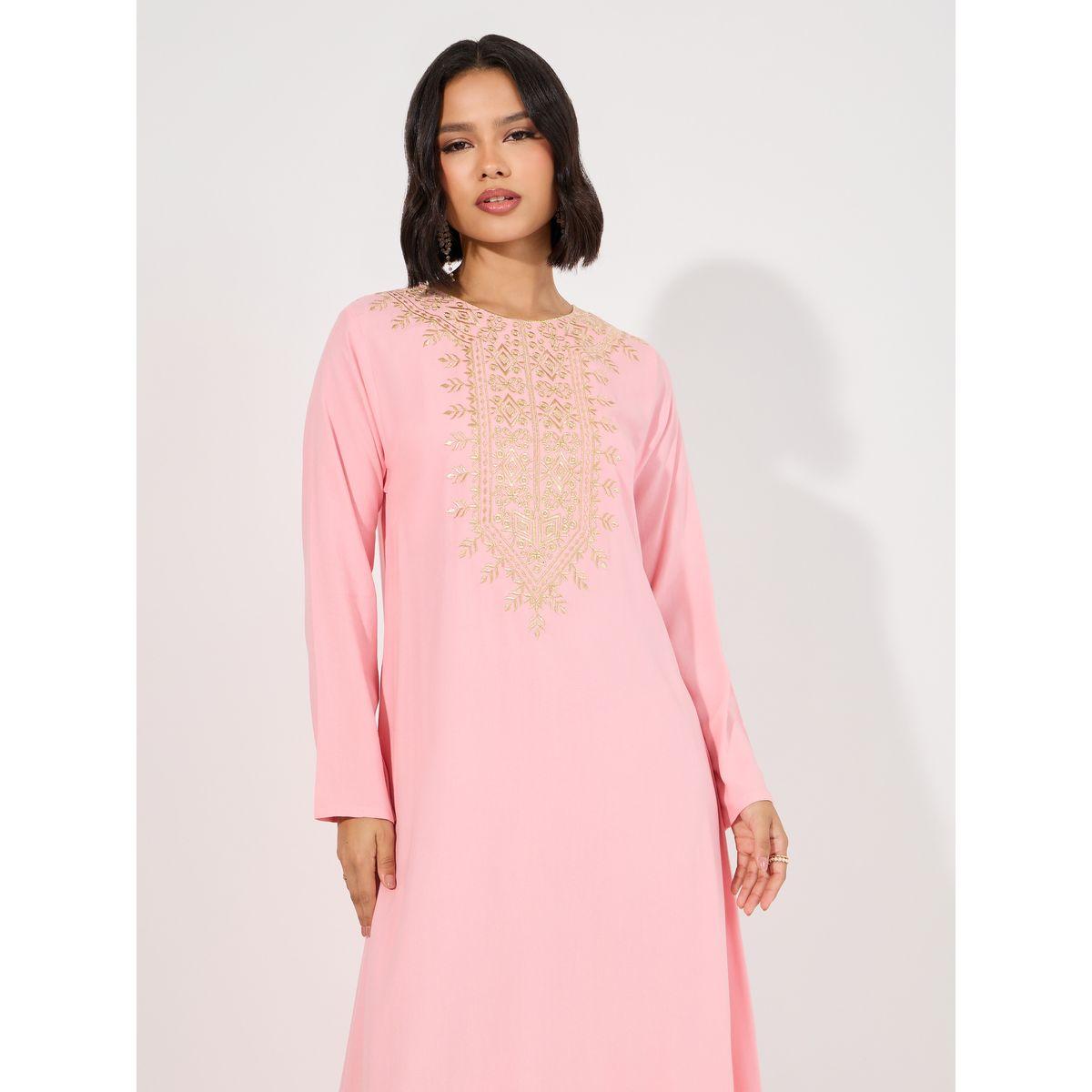 Embroidered Round Neck Jalabiya-women-arabicclothing-jalabiyas-image-5