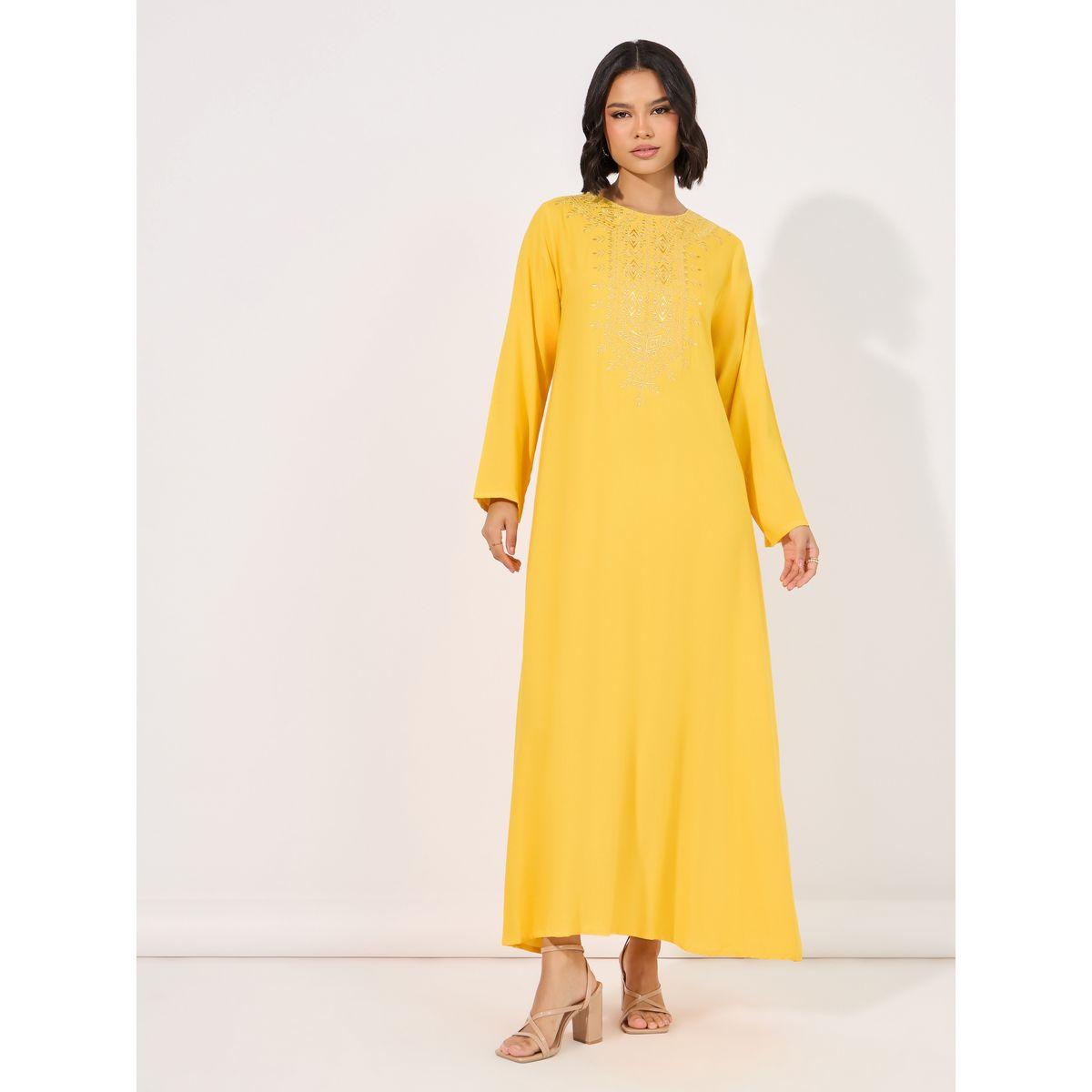 Embroidered Neck A-Line Jalabiya-women-arabicclothing-jalabiyas-image-1