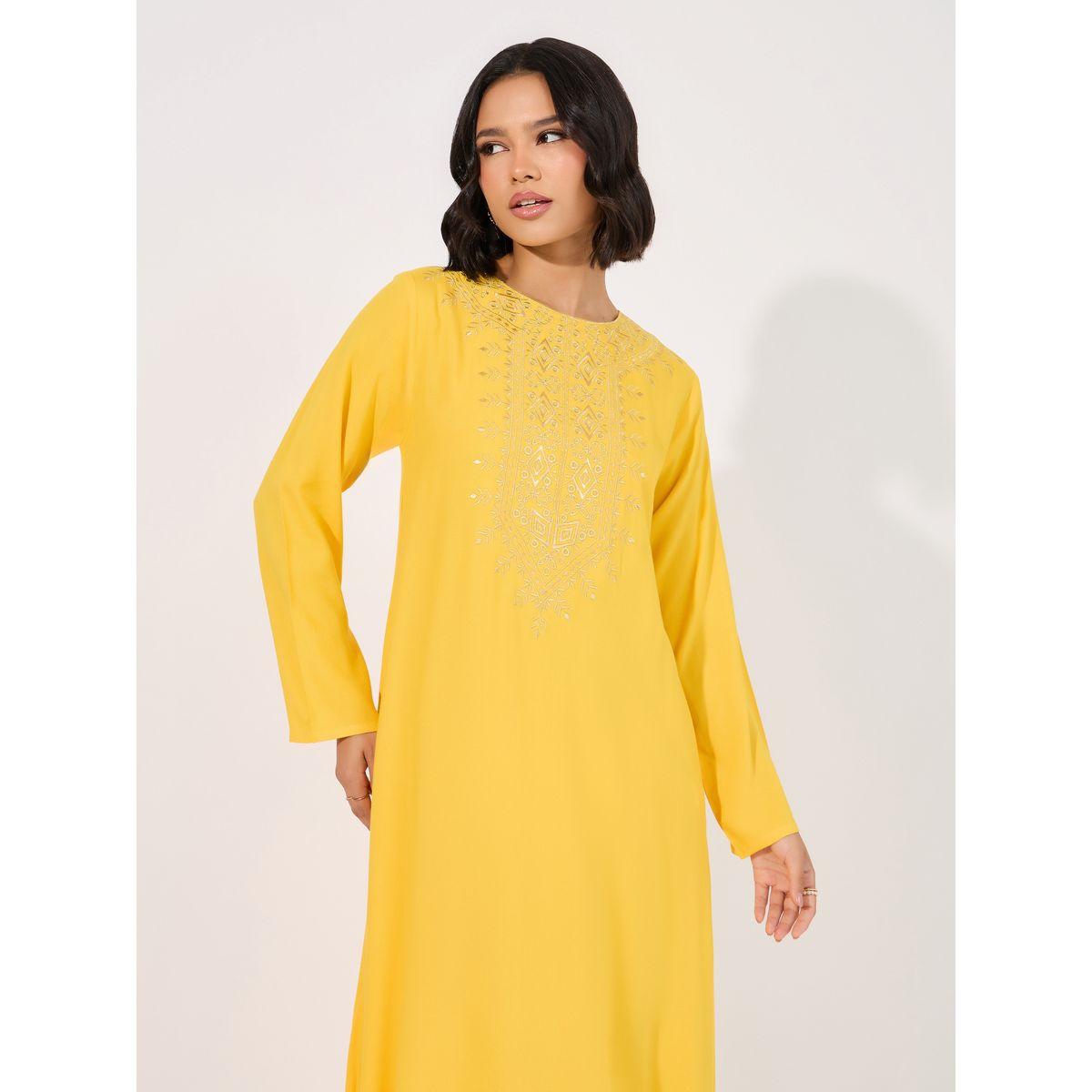 Embroidered Neck A-Line Jalabiya-women-arabicclothing-jalabiyas-image-2