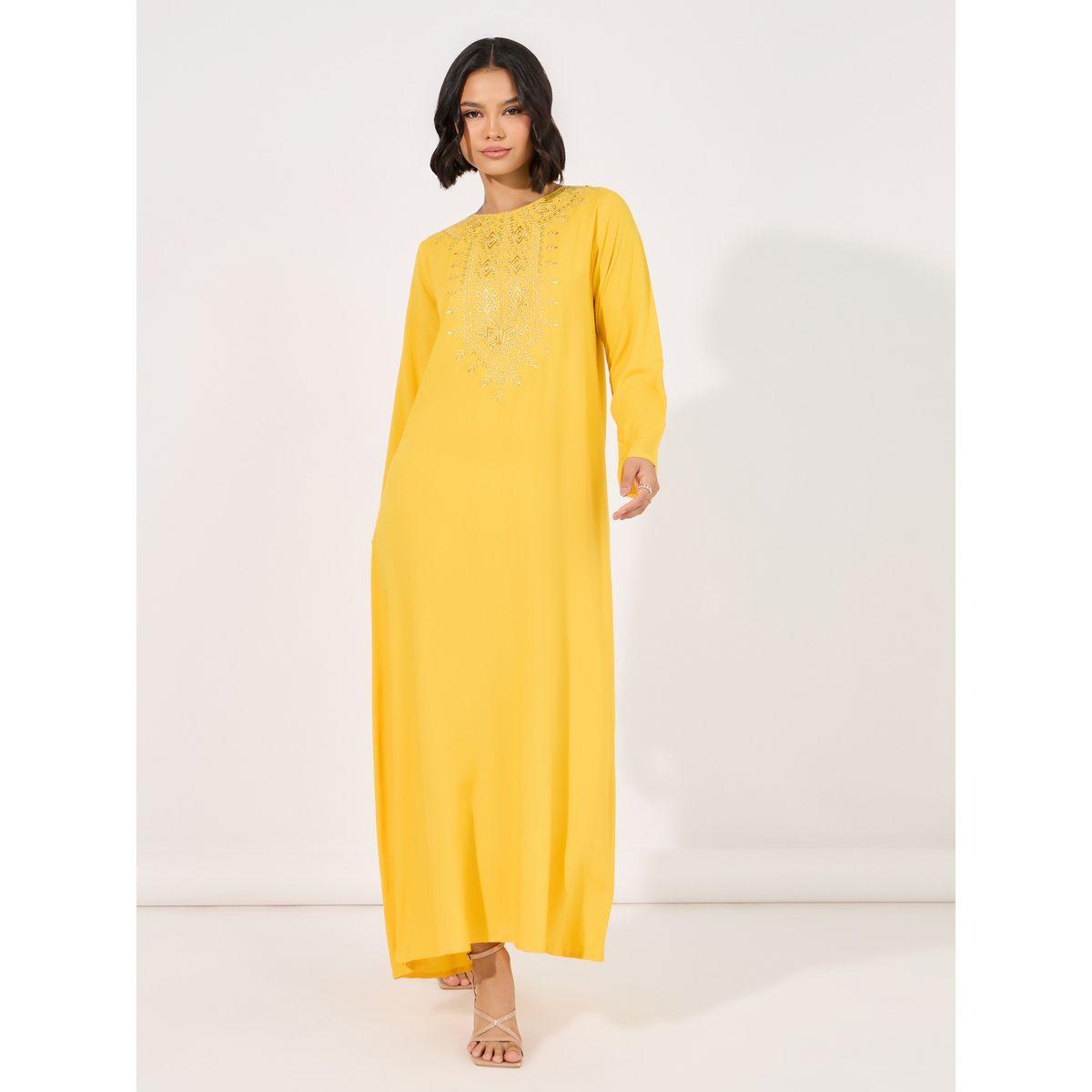 Embroidered Neck A-Line Jalabiya-women-arabicclothing-jalabiyas-image-4