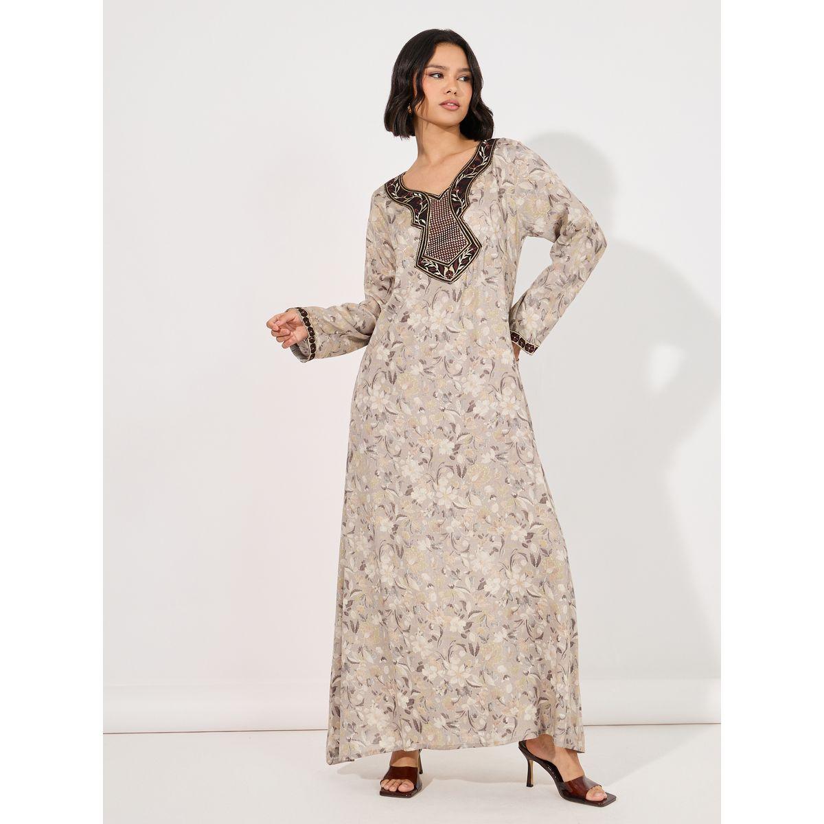 All-Over Print Embroidered A-Line Jalabiya-women-arabicclothing-jalabiyas-image-1