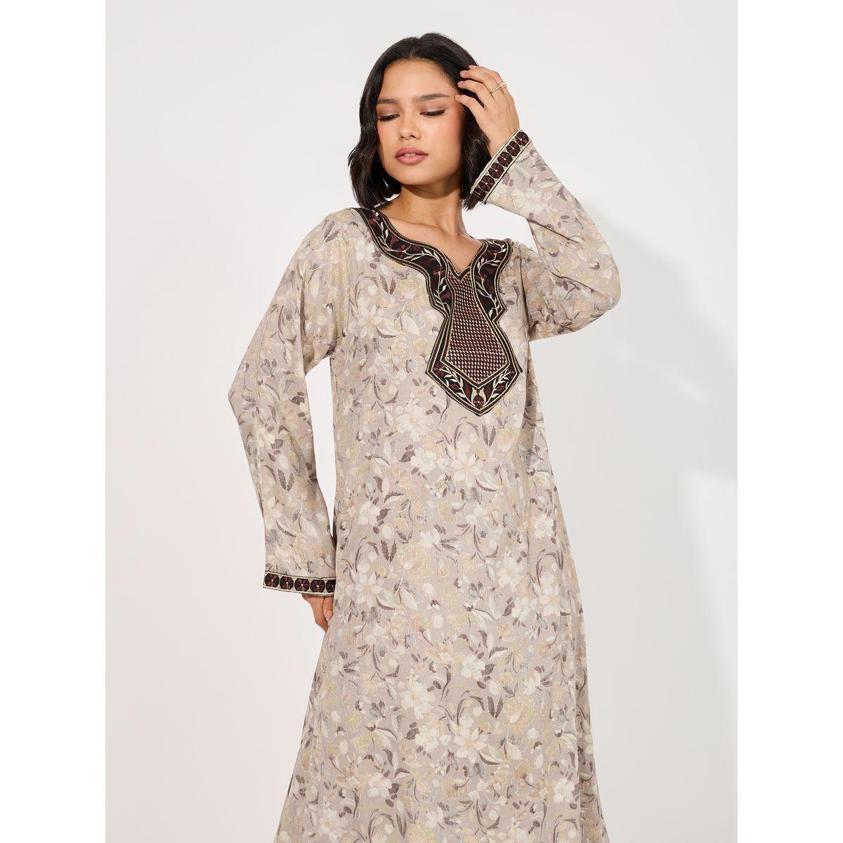 All-Over Print Embroidered A-Line Jalabiya-women-arabicclothing-jalabiyas-image-2