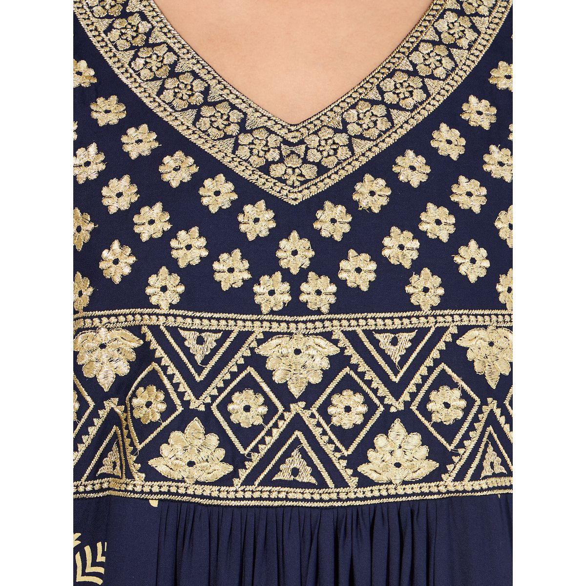 جلابية مطرزة بلوحة مطبوعة مع تفاصيل مطوية على الخصر-women-arabicclothing-jalabiyas-image-3