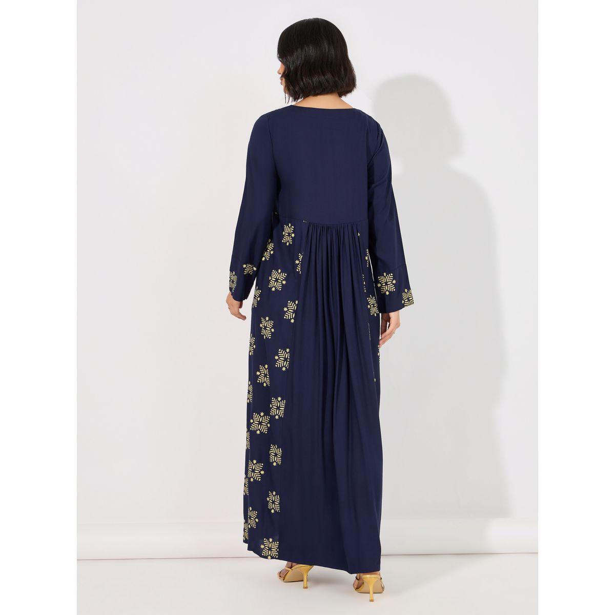 جلابية مطرزة بلوحة مطبوعة مع تفاصيل مطوية على الخصر-women-arabicclothing-jalabiyas-image-6