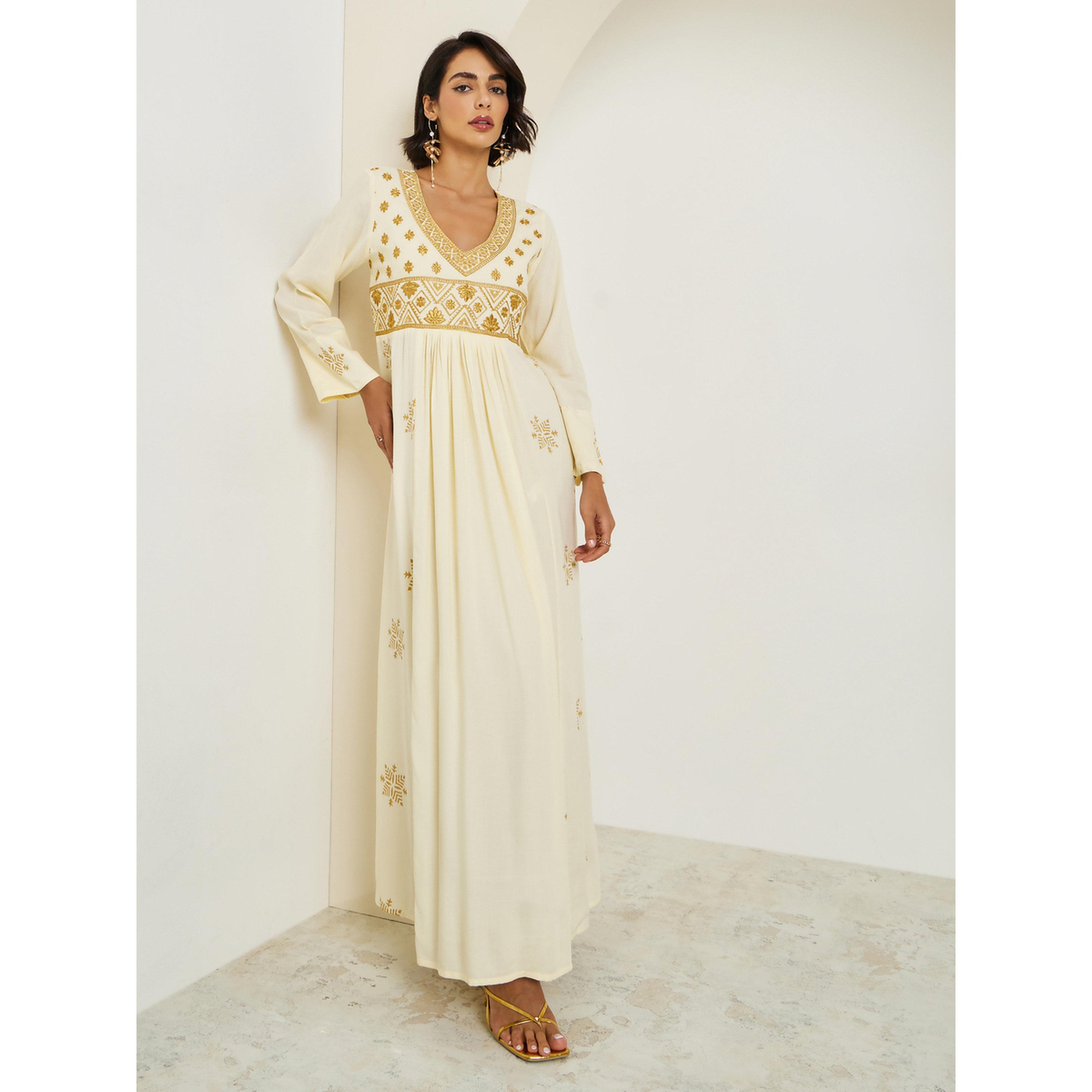Styli Women Cream Embroidered A-Line Jalabiya-women-arabicclothing-jalabiyas-image-3