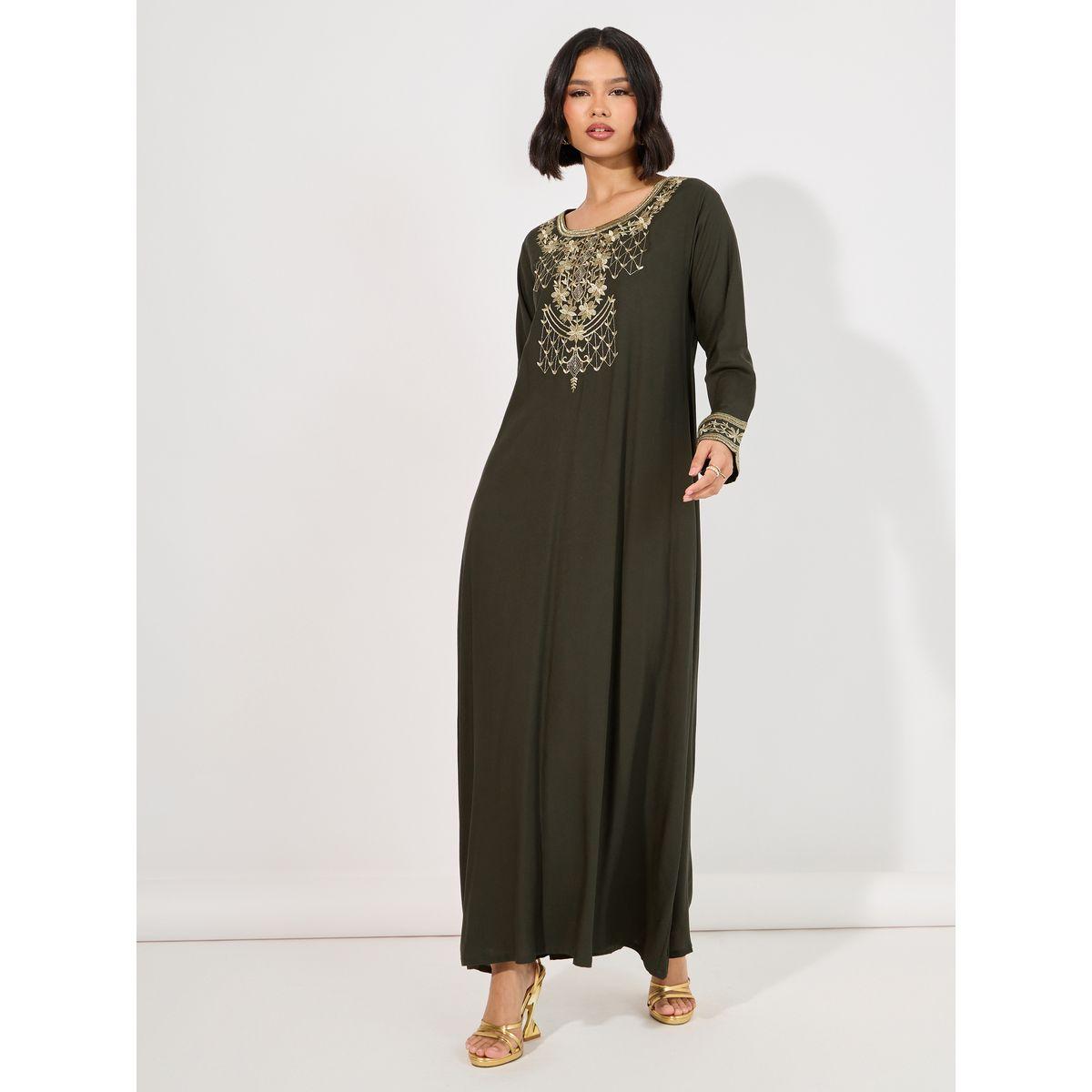 Embroidered Wide Neck A-Line Jalabiya-women-arabicclothing-jalabiyas-image-4