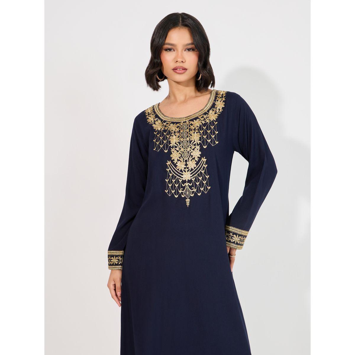 Embroidered Round Neck A-Line Jalabiya-women-arabicclothing-jalabiyas-image-2