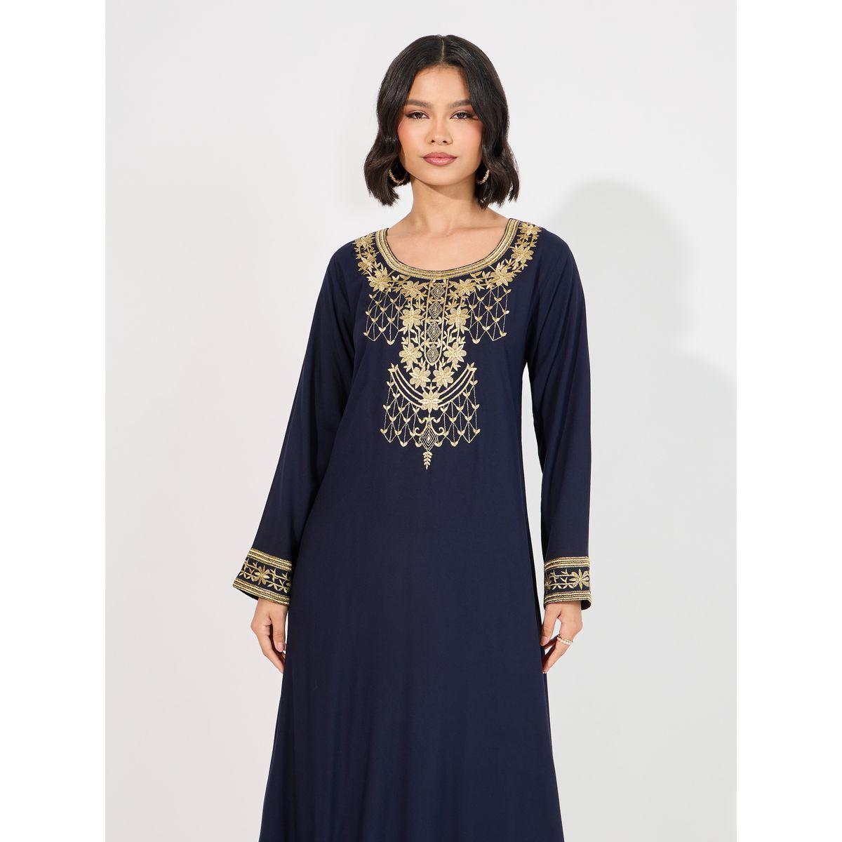 جلابية مطرزة برقبة دائرية على شكل حرف A-women-arabicclothing-jalabiyas-image-5