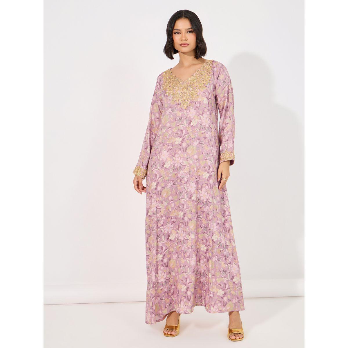 All-Over Print Embroidered Mukhawar Jalabiya-women-arabicclothing-jalabiyas-image-1