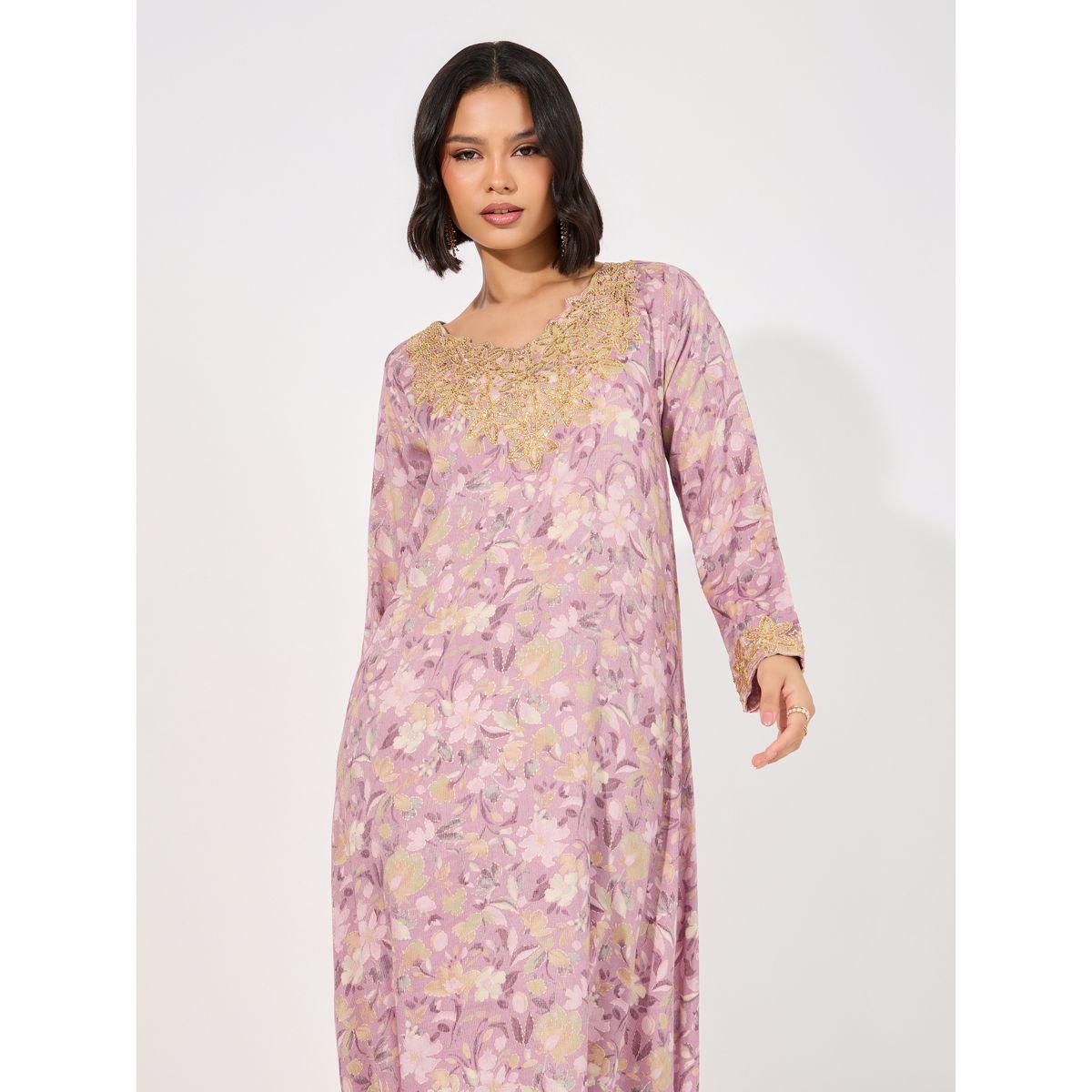 All-Over Print Embroidered Mukhawar Jalabiya-women-arabicclothing-jalabiyas-image-2