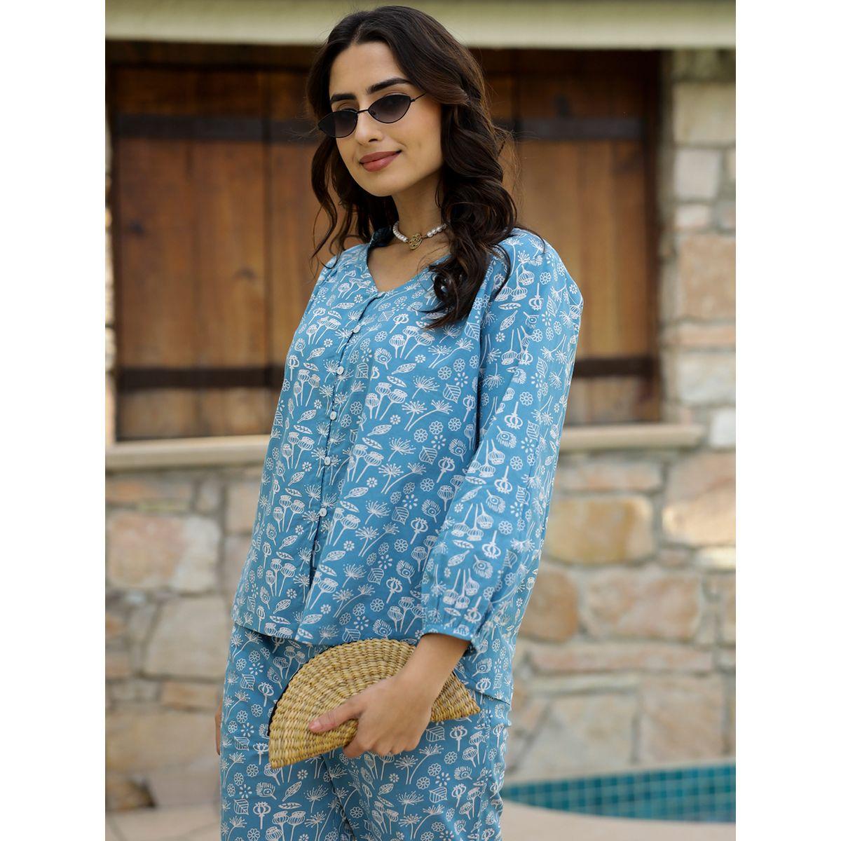 مجموعة من بنطال بيجاما مع بلوزة بطبعة زهور سانسكريتي هومز × ستايلي-women-clothing-nightwear-pyjamas-shortsets-image-5