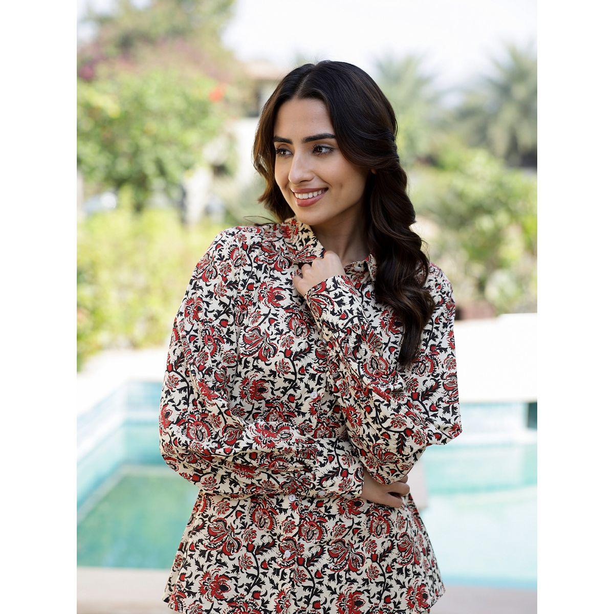 طقم من بنطال بيجاما مع بلوزة مطبعة بزهور سانسكريتي هومز × ستايلي-women-clothing-nightwear-pyjamas-longsets-image-5