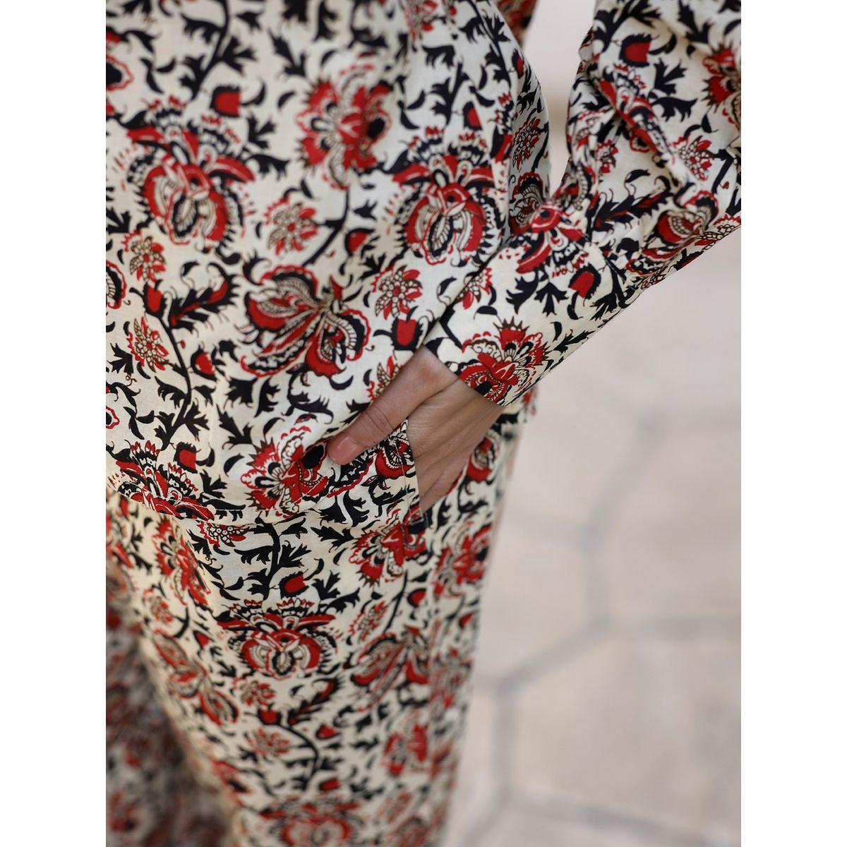 طقم من بنطال بيجاما مع بلوزة مطبعة بزهور سانسكريتي هومز × ستايلي-women-clothing-nightwear-pyjamas-longsets-image-7