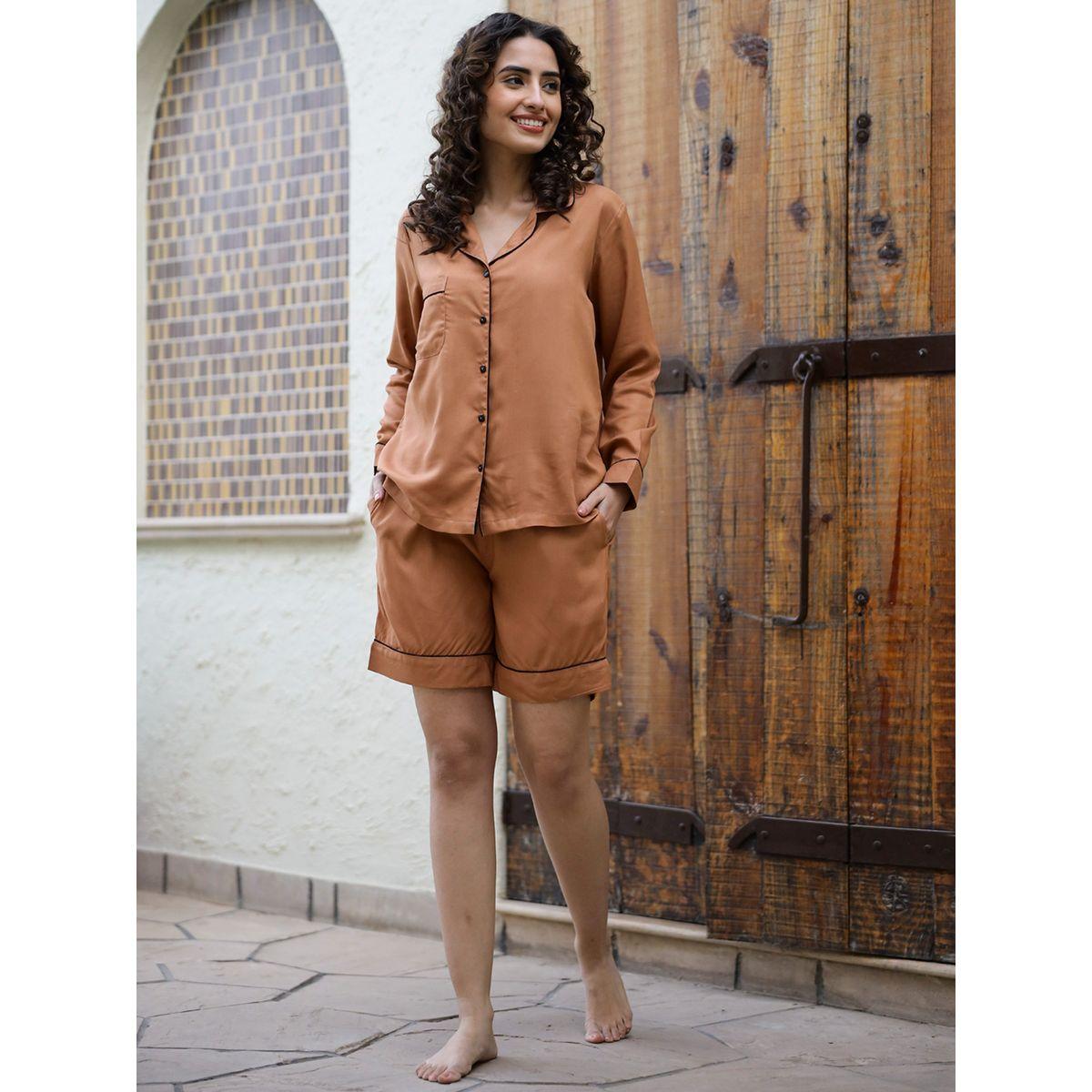 مجموعة من 3 - شورت وبلوزة محزوزة مع بنطال سانسكريتي هومز × ستايلي-women-clothing-nightwear-pyjamas-longsets-image-9