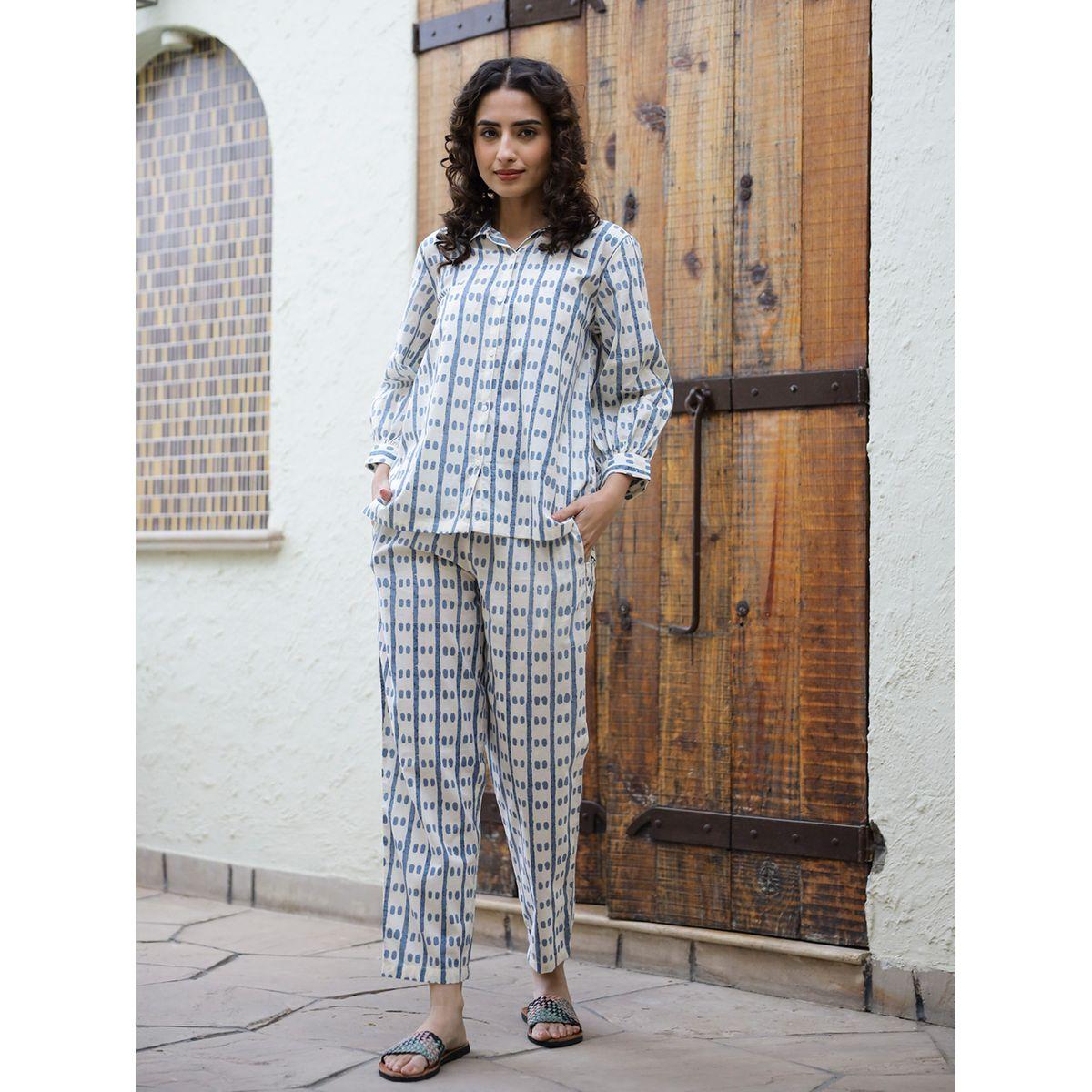 Sanskrutihomes X Styli  Pure Cotton Dotted Row Shirt & Pyjama Set-women-clothing-nightwear-pyjamas-longsets-image-1