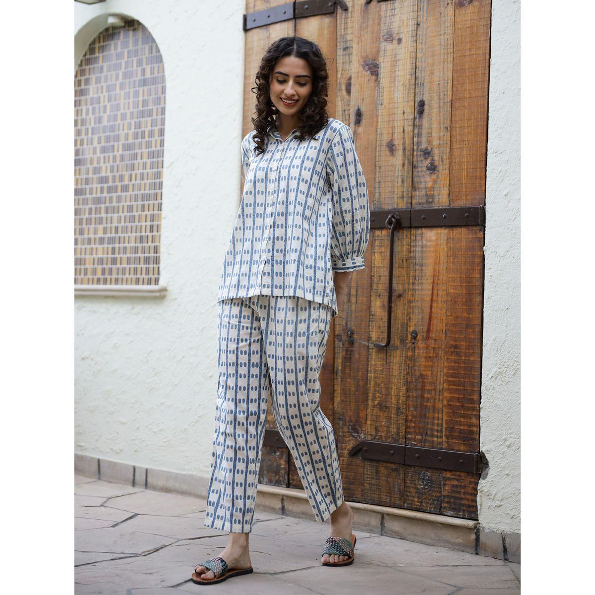 Sanskrutihomes X Styli  Pure Cotton Dotted Row Shirt & Pyjama Set-women-clothing-nightwear-pyjamas-longsets-image-4