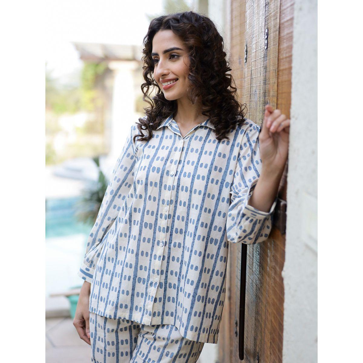 Sanskrutihomes X Styli  Pure Cotton Dotted Row Shirt & Pyjama Set-women-clothing-nightwear-pyjamas-longsets-image-7