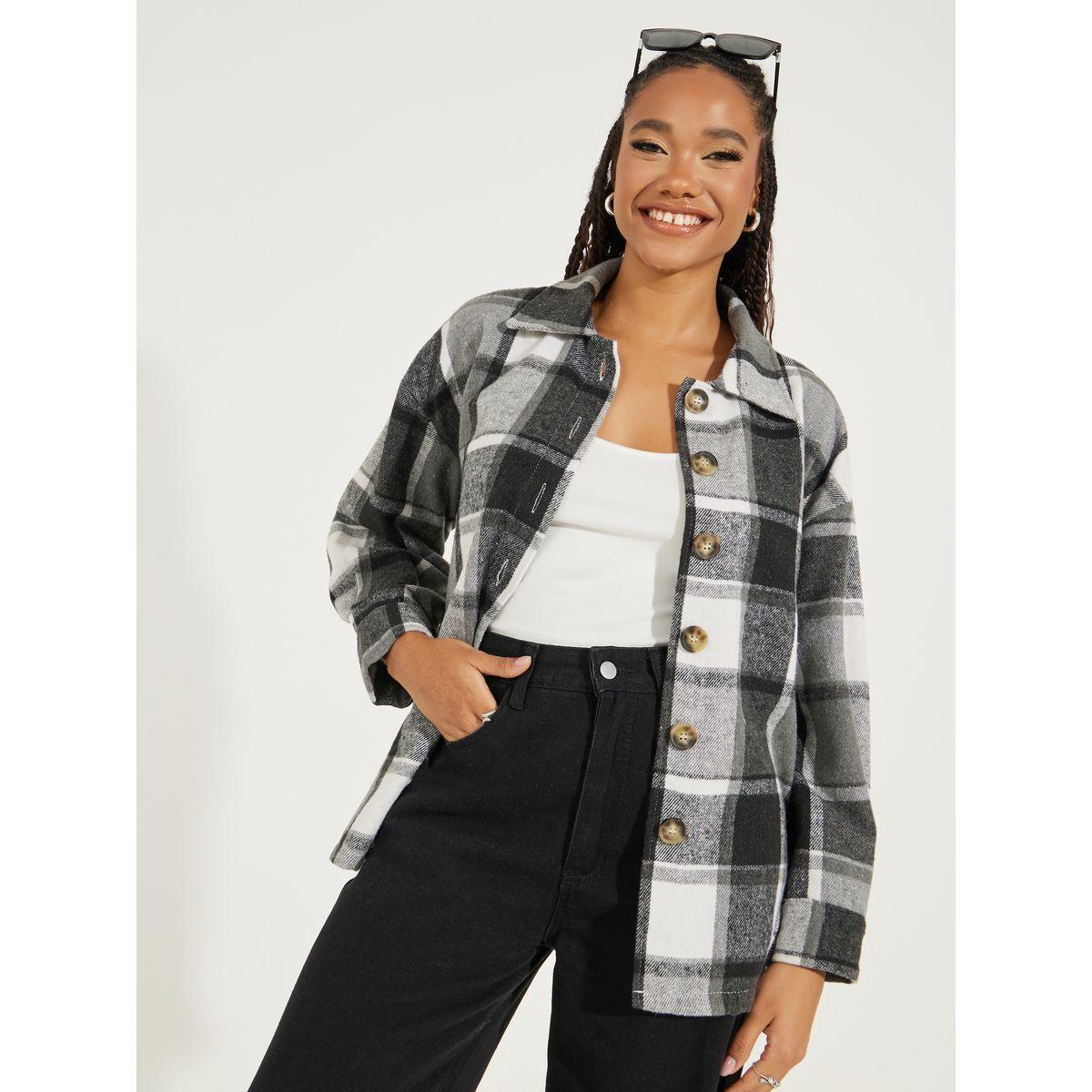 Styli Single Breasted Plaid Lapel Wool Jacket-women-winterwear-coatsandjackets-jackets-image-1