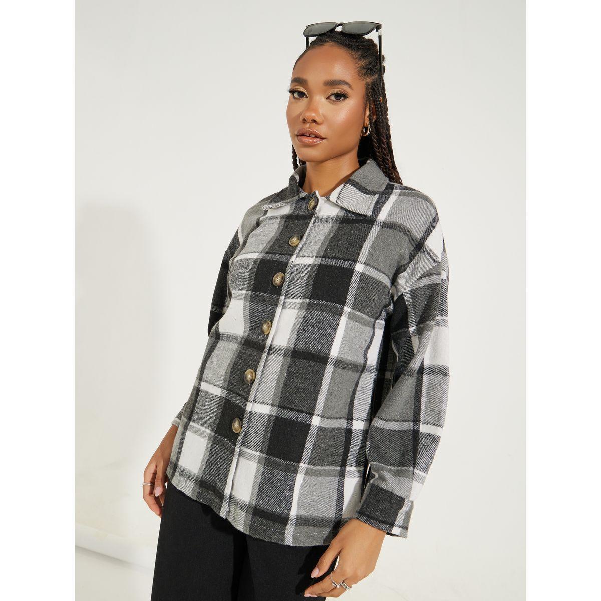 Styli Single Breasted Plaid Lapel Wool Jacket-women-winterwear-coatsandjackets-jackets-image-3