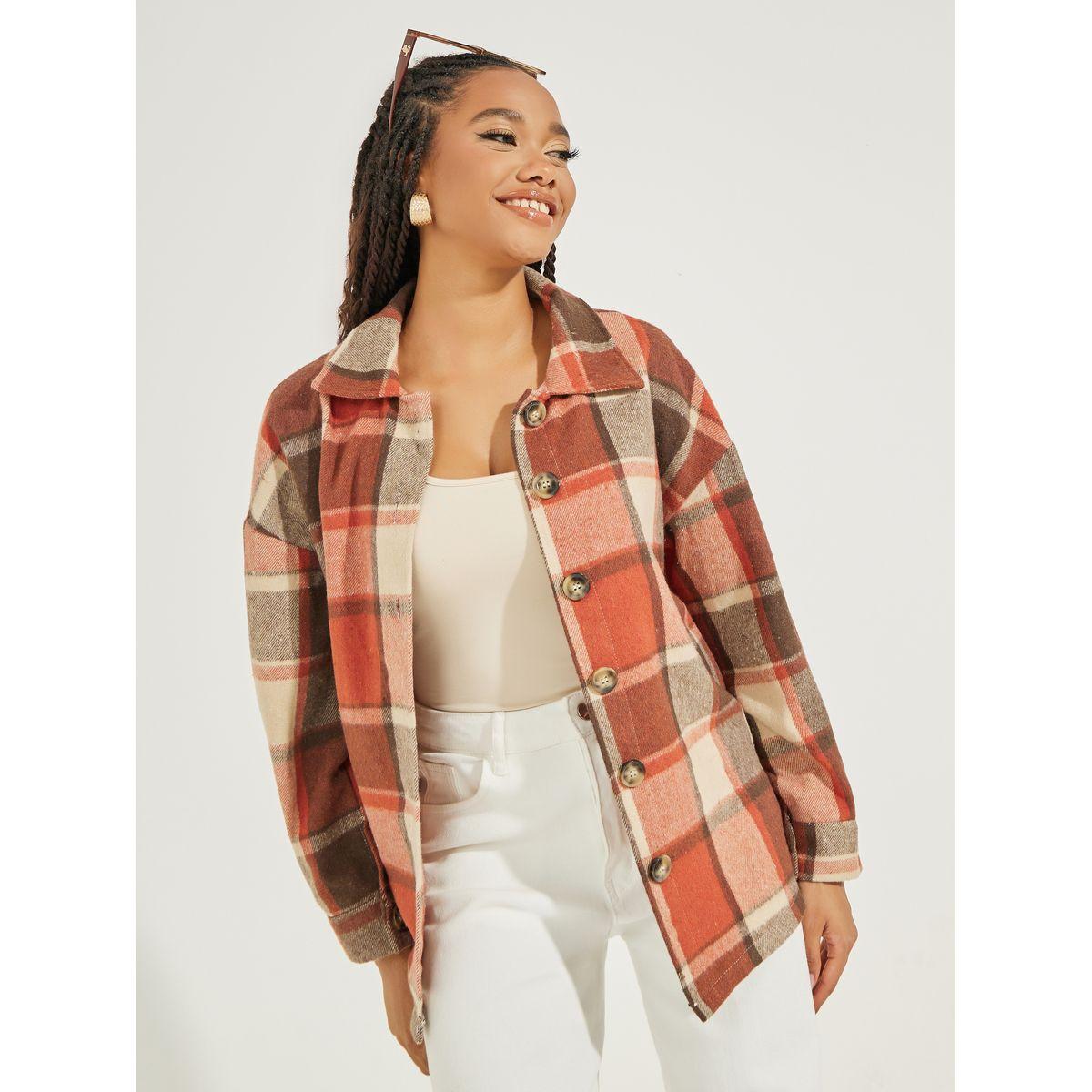 Styli Single Breasted Plaid Lapel Wool Jacket-women-winterwear-coatsandjackets-jackets-image-1