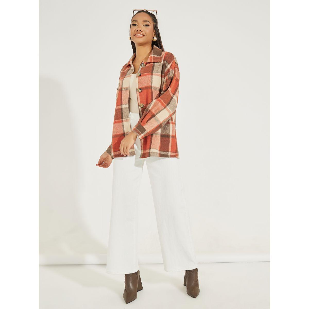 Styli Single Breasted Plaid Lapel Wool Jacket-women-winterwear-coatsandjackets-jackets-image-2
