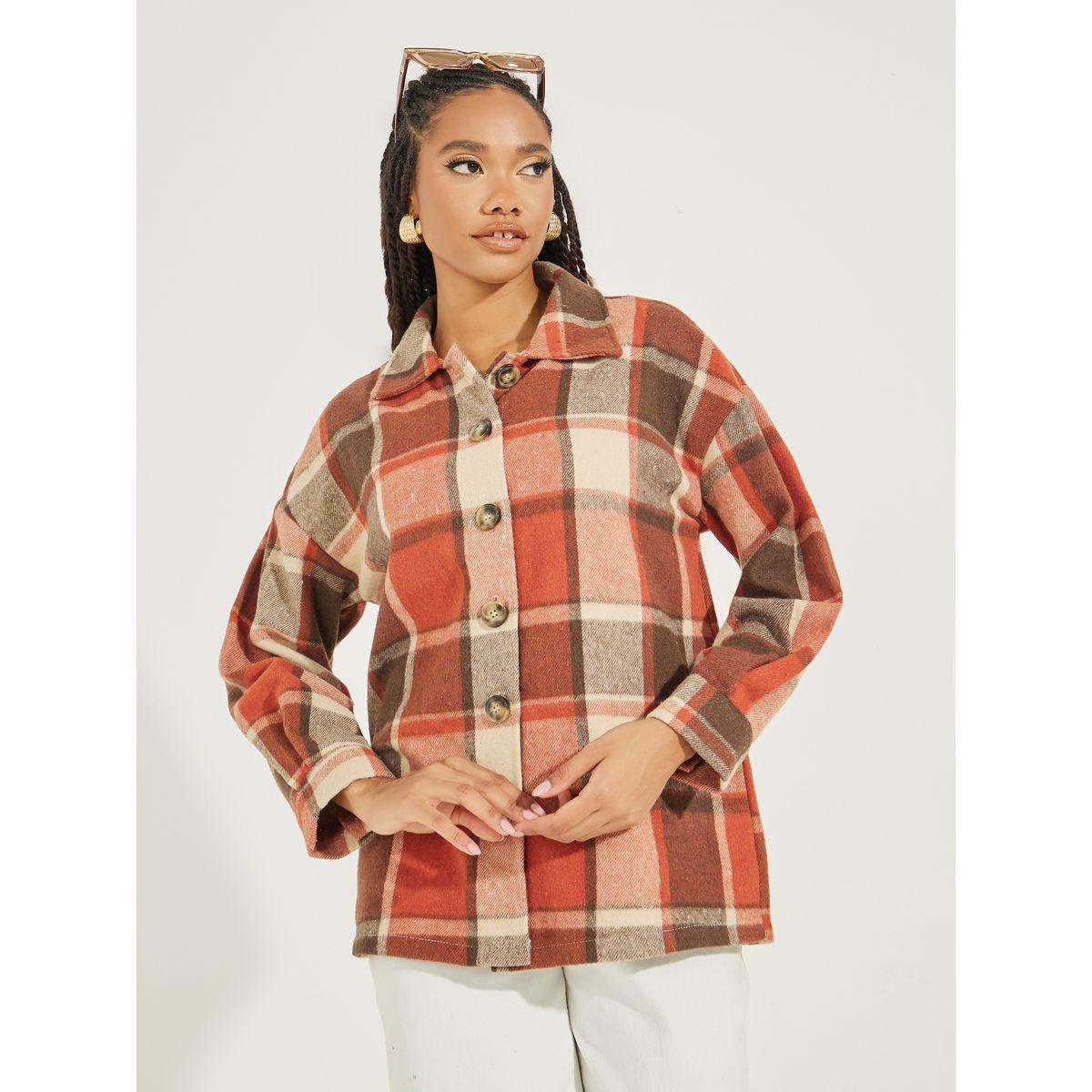 Styli Single Breasted Plaid Lapel Wool Jacket-women-winterwear-coatsandjackets-jackets-image-3