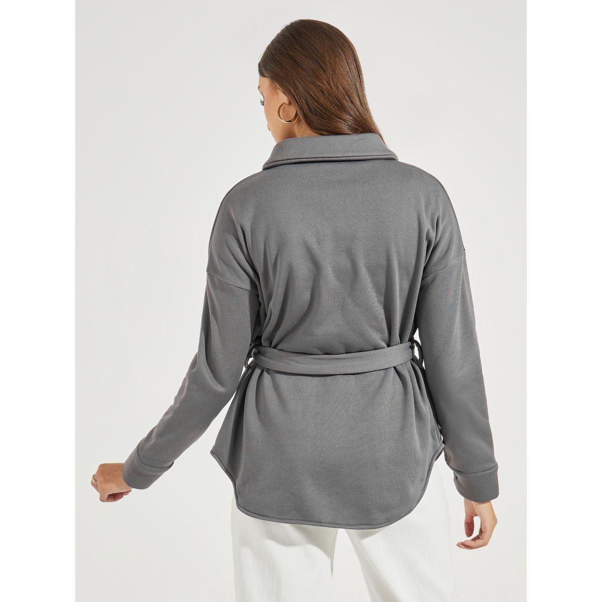 Styli Collared Drop Shoulder Jacket with Tie Belt-women-winterwear-coatsandjackets-jackets-image-4