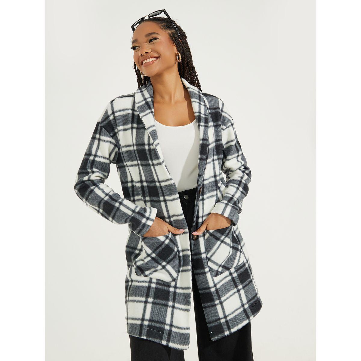 Styli Single Breasted Plaid Lapel Wool Jacket-women-clothing-coatsandjackets-coats-image-1