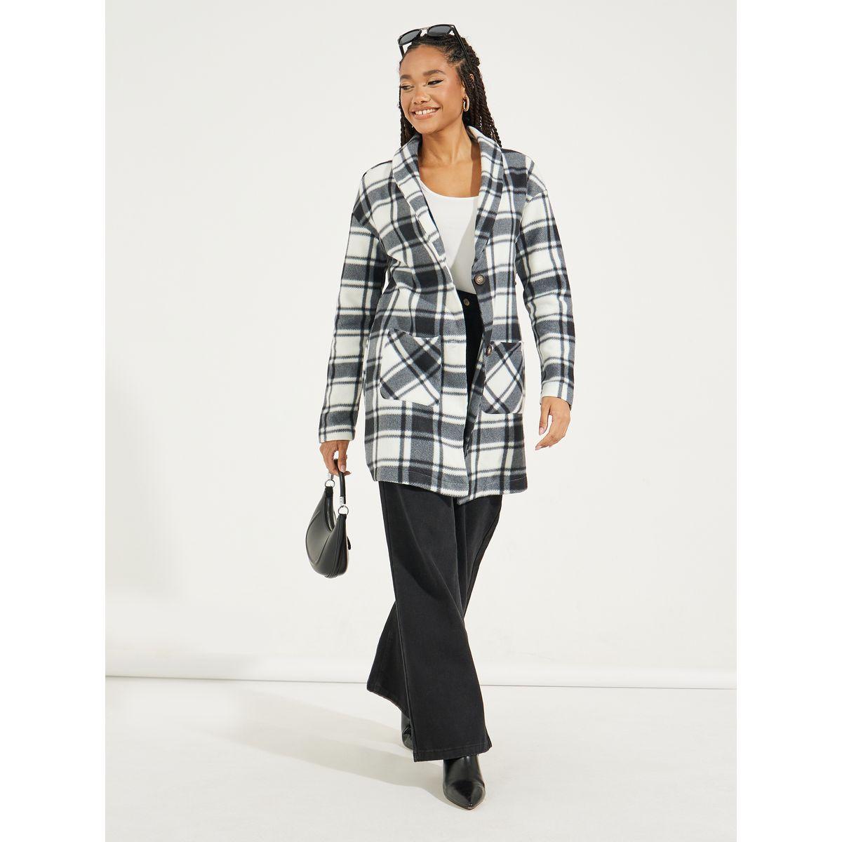 Styli Single Breasted Plaid Lapel Wool Jacket-women-clothing-coatsandjackets-coats-image-2
