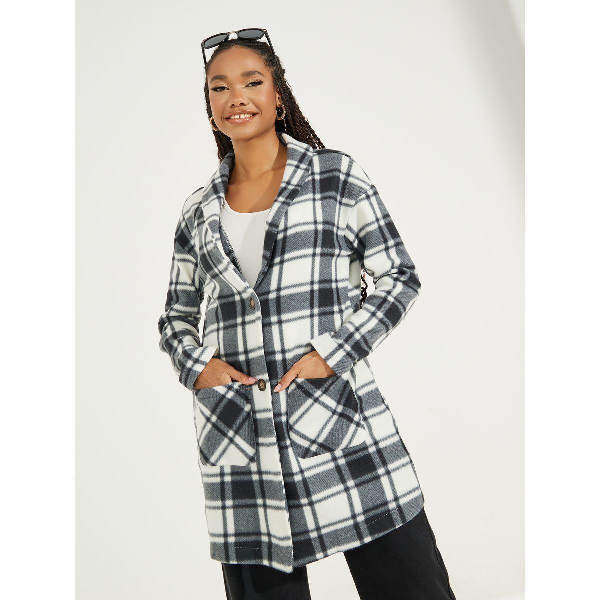 Styli Single Breasted Plaid Lapel Wool Jacket-women-clothing-coatsandjackets-coats-image-3