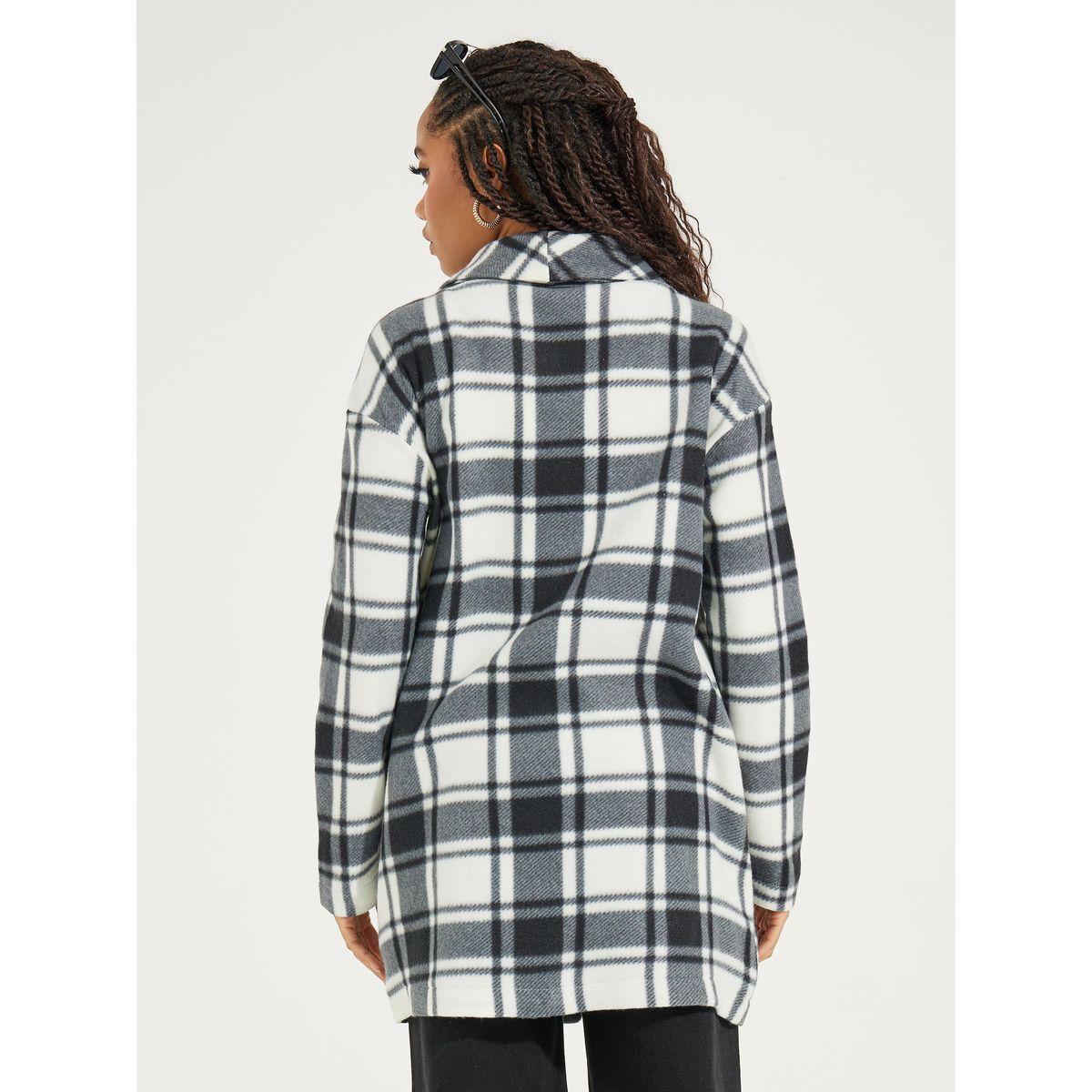 Styli Single Breasted Plaid Lapel Wool Jacket-women-clothing-coatsandjackets-coats-image-5